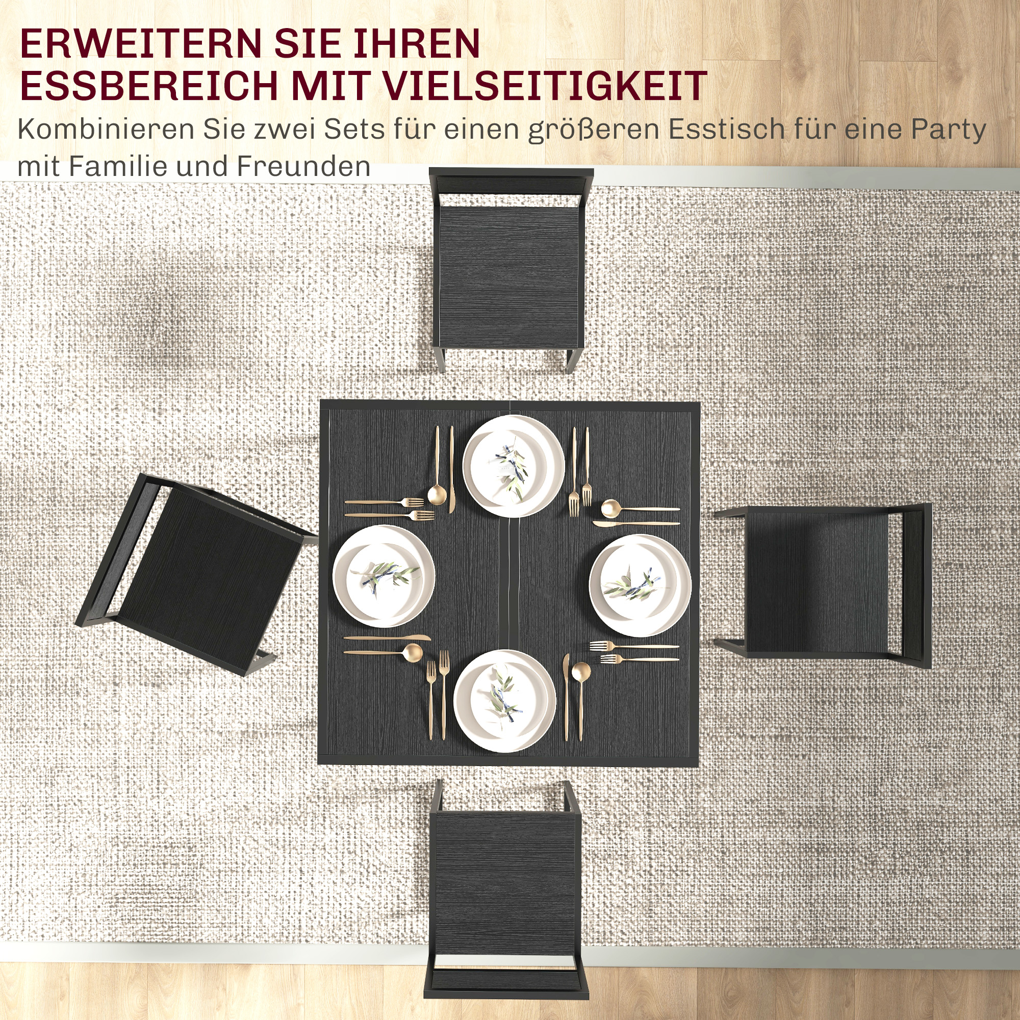 3-teiliges Bartisch-Set Hochtisch-Set 3-teilig, 2 Stühle, 1 Tisch, 90 cm x 47 cm x 76  cm, Schwarz