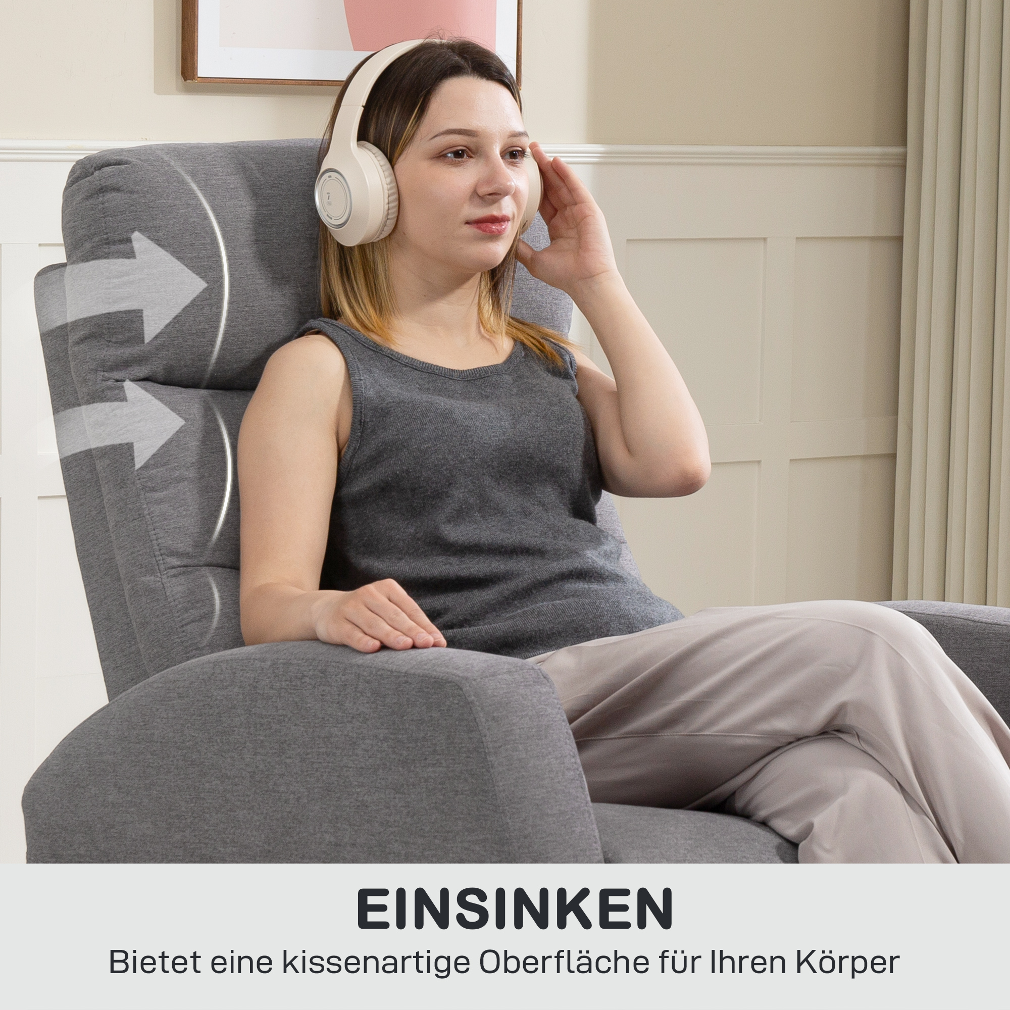Verstellbarer Relaxsessel mit Fußstütze, Moderner Polstersessel, Dunkelgrau
