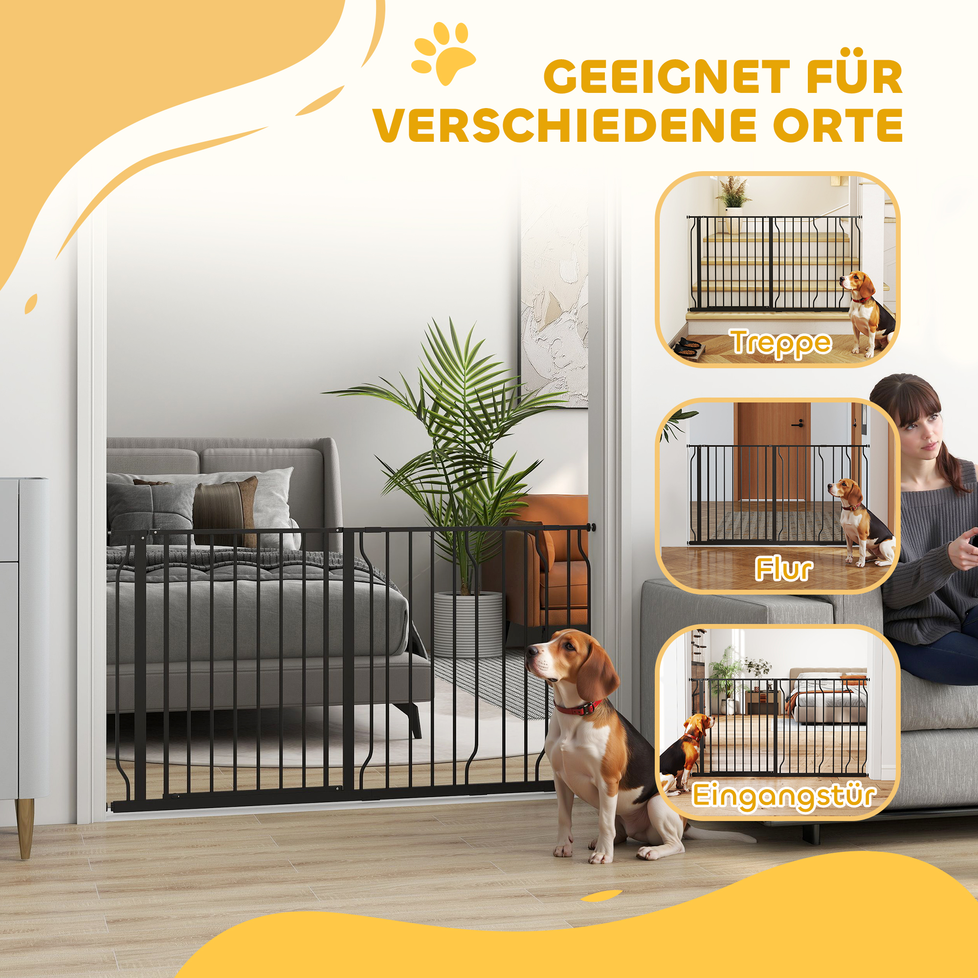 Hundeschutzgitter  Absperrgitter, Zwei-Wege-Öffnung, Wandhalterung mit Druckknöpfen, verstellbar von 75 bis 145 cm