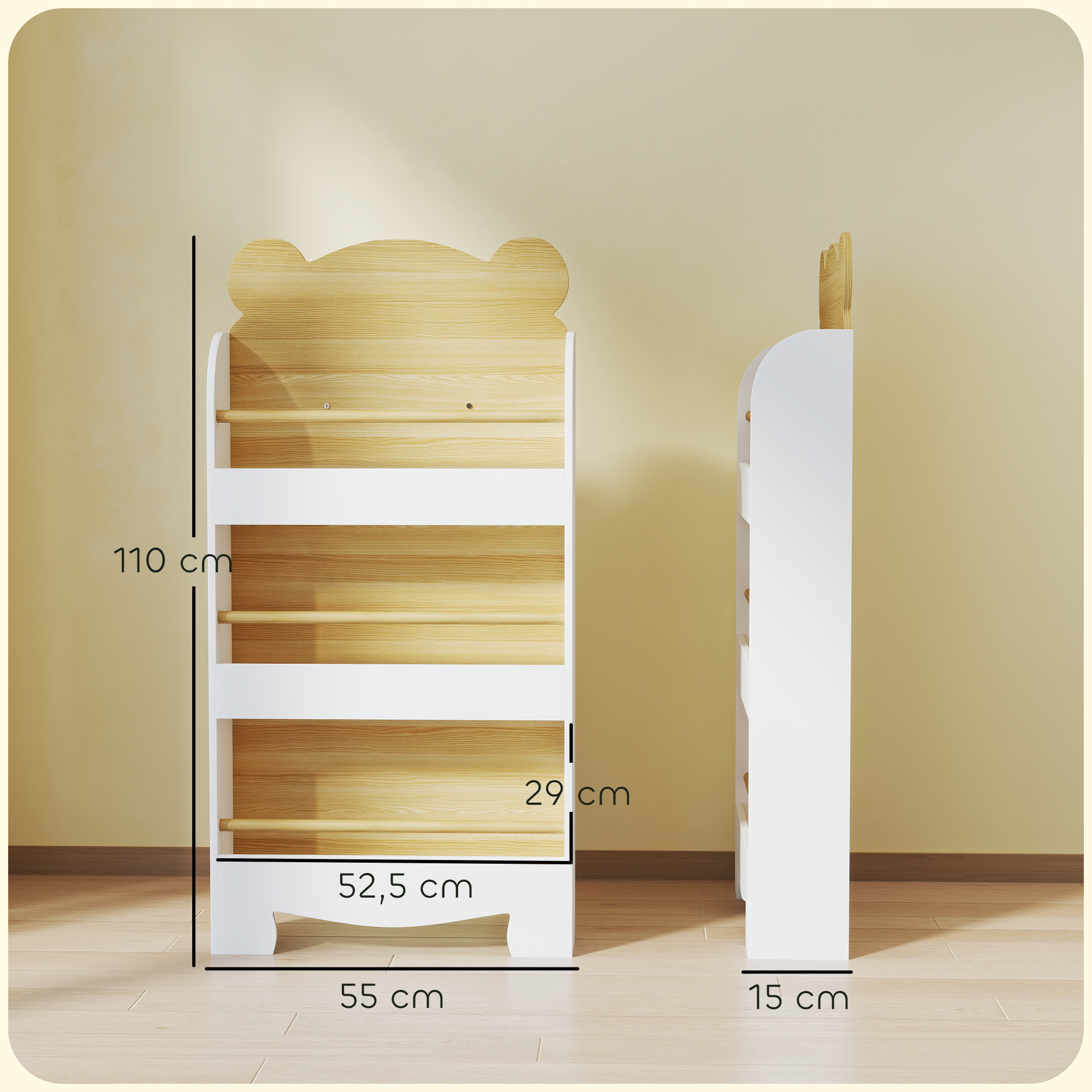Bücherregal für Kinder Kinderregal mit 3 Ablagen Aufbewahrungsregal aus Holz 55x15x110cm Naturholz