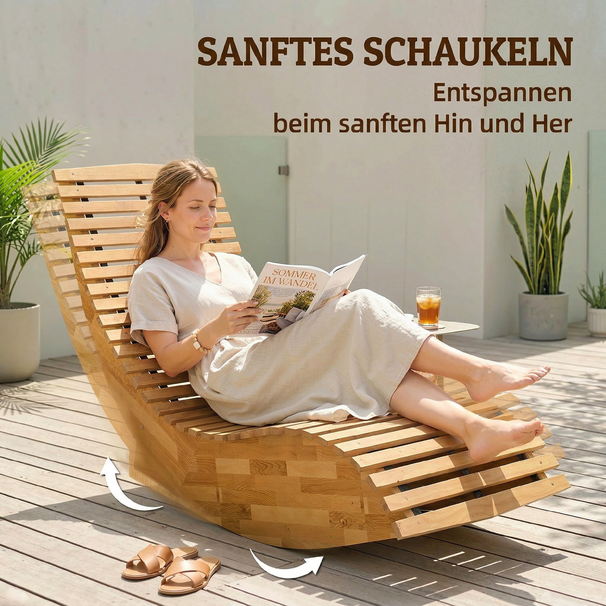 Sonnenliege aus Akazienholz Klappbar Ergonomisch Gartenliege mit S-Form Latten-Design 60 x 156 x 77 cm