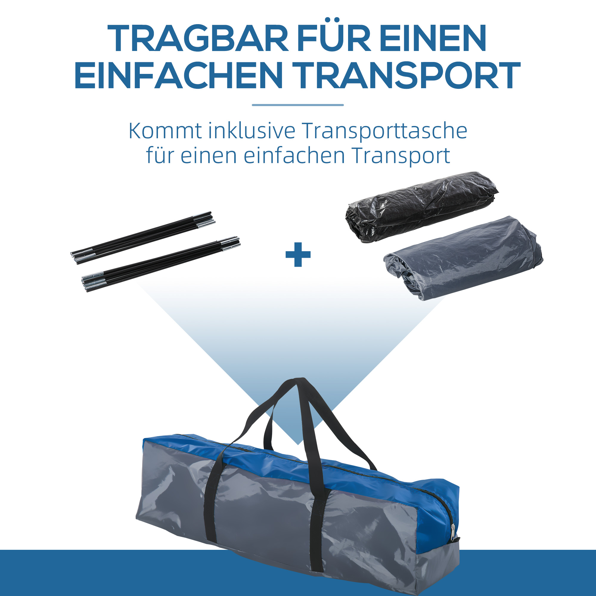 Campingzelt für 4 Personen ganzjährig nutzbar 3,00 x 2,50 x 1,30m Blau+Grau