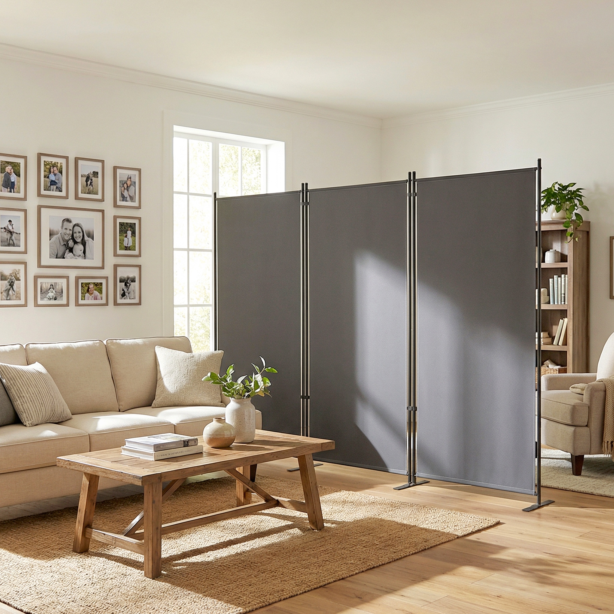 Raumteiler 3-teilig 260 x 30 cm Freistehend Paravent Trennwand Sichtschutz aus Metall, Outdoor Raumtrenner Dunkelgrau
