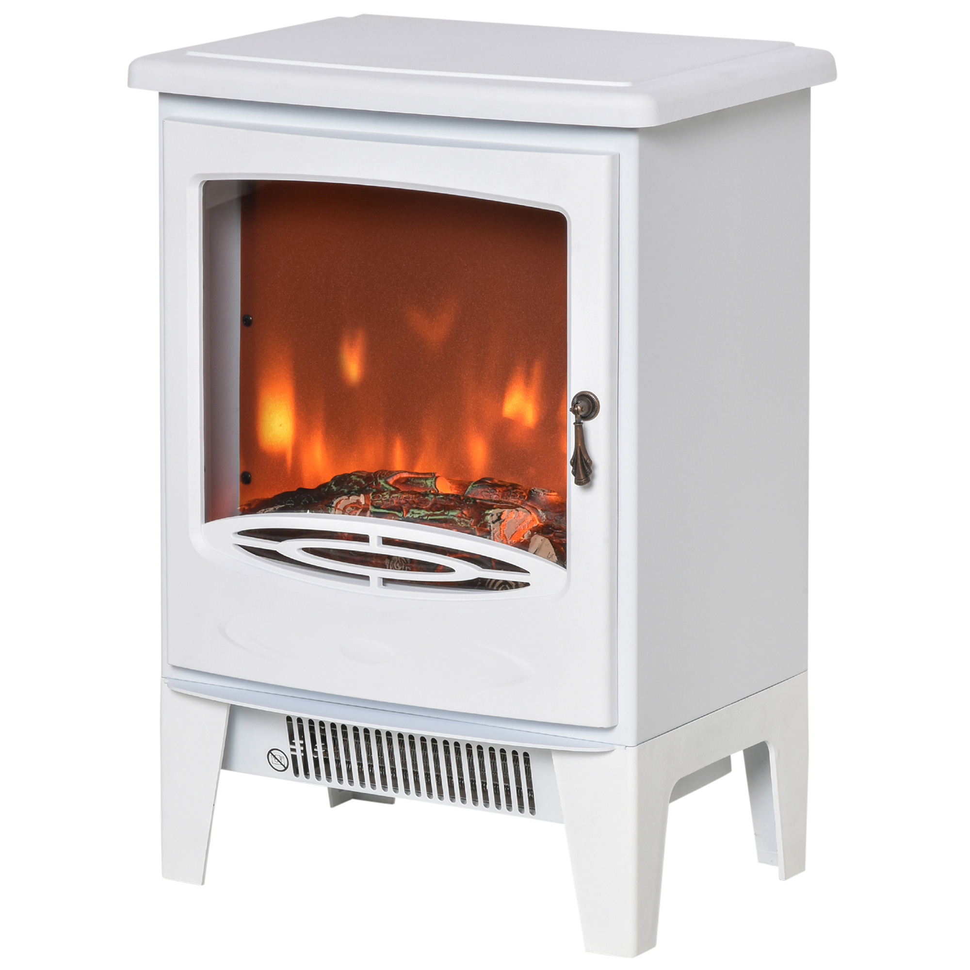 Elektrokamin mit Heizung, elektrischer Kamin mit LED Flammeneffekt, 900/1800 W Dekokamin, elektrisch Kaminfeuer Kaminofen, Weiß