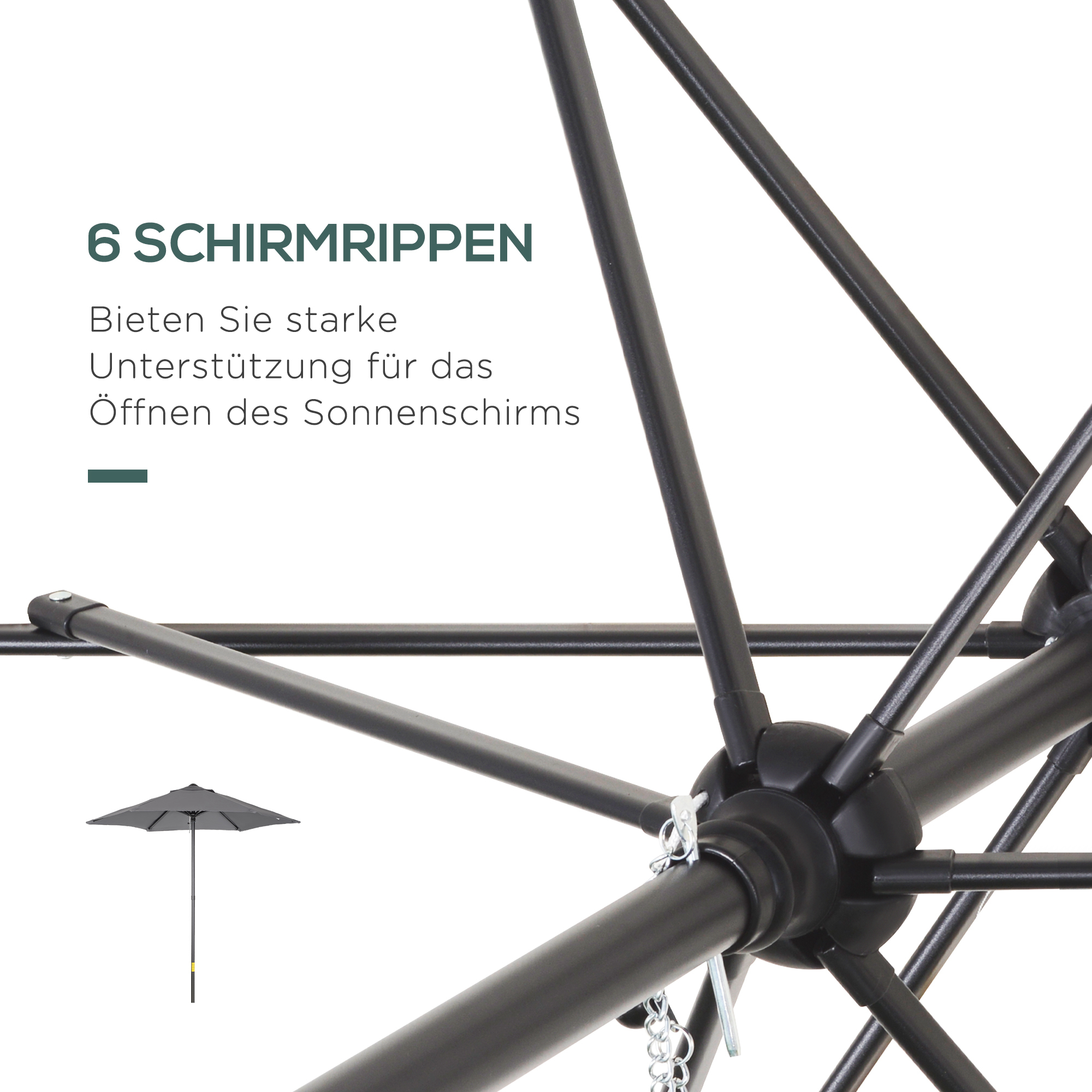 Sonnenschirm Ø196 cm, sechseckig Balkonschirm für Strand Balkon Garten, Dunkelgrau