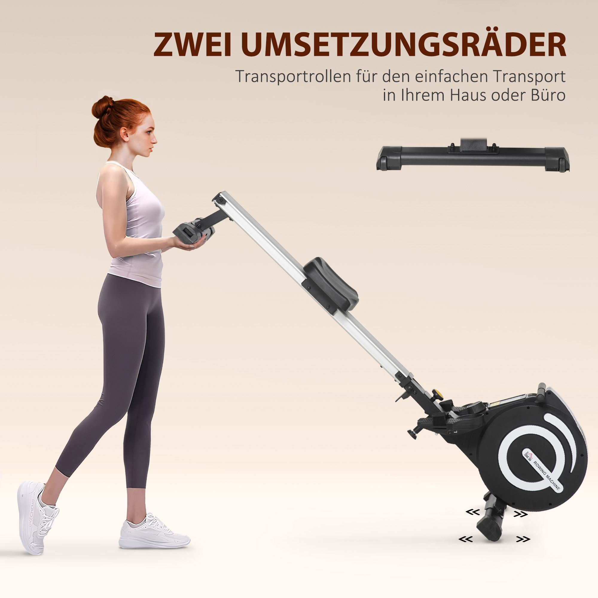 Rudergerät, klappbar, leiser Aluminiumrahmen, LCD-Monitor, 8 Stufen Widerstand, Schwarz/Silber