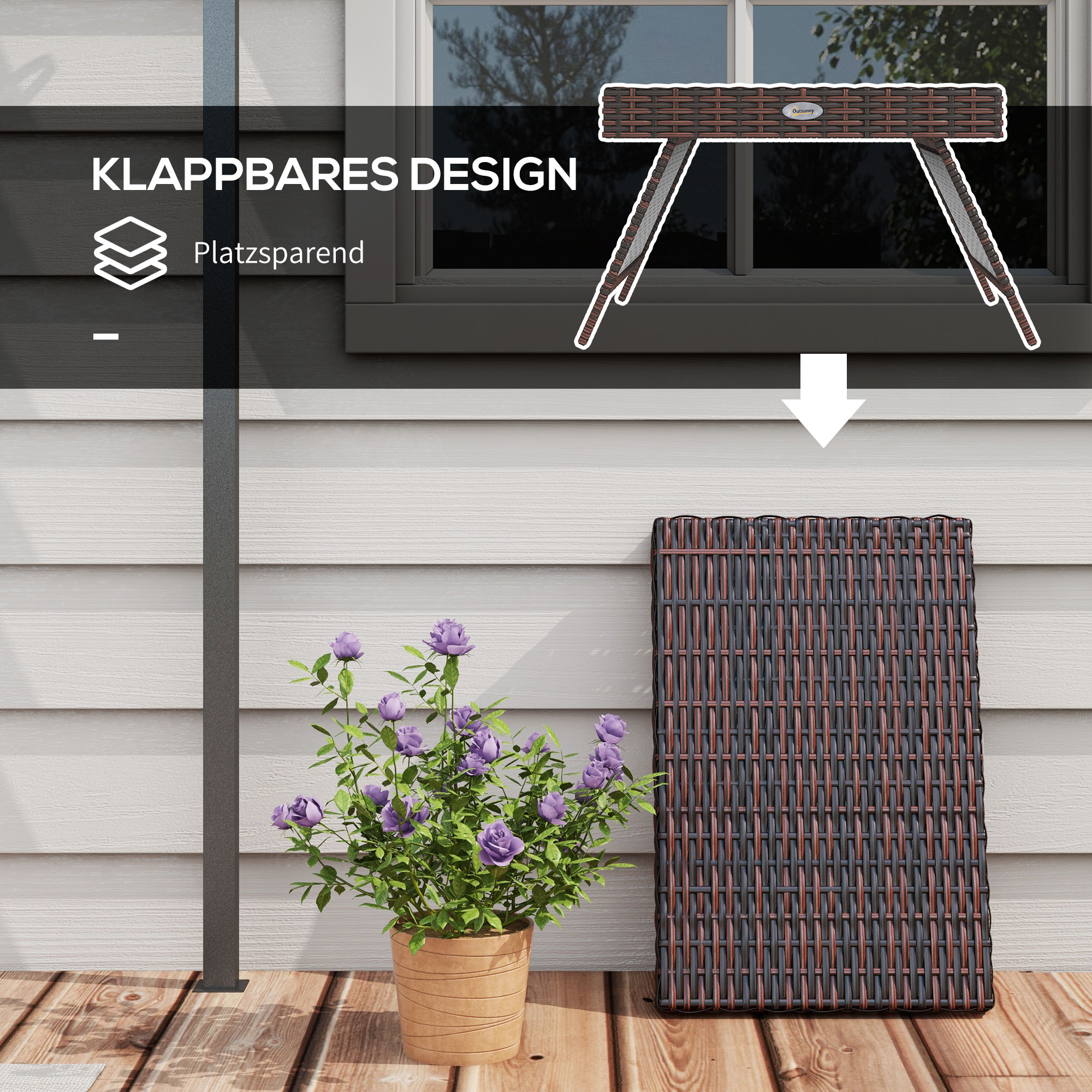 Gartentisch Outdoor-Couchtisch Outdoor-Beistelltisch, PE-Rattan, wetterbeständig, 60 cm x 41 cm x 41 cm,  Braun