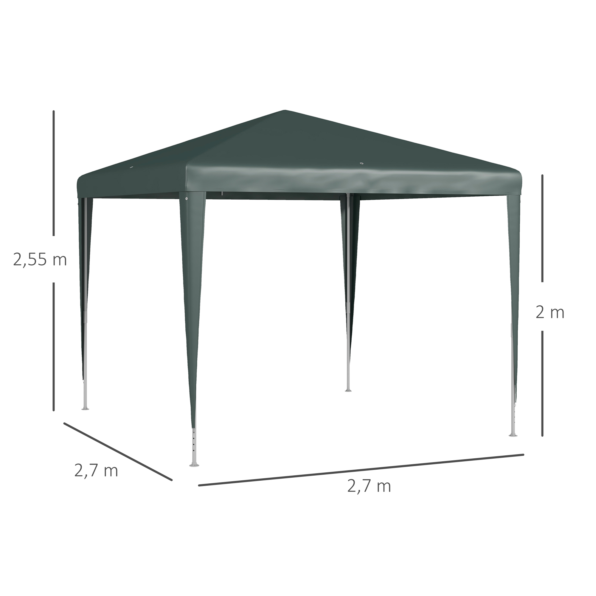 Pavillon 2,7x2,7m, Schnellaufbau mit Klicksystem, rostfreies Gestell, Dunkelgrün