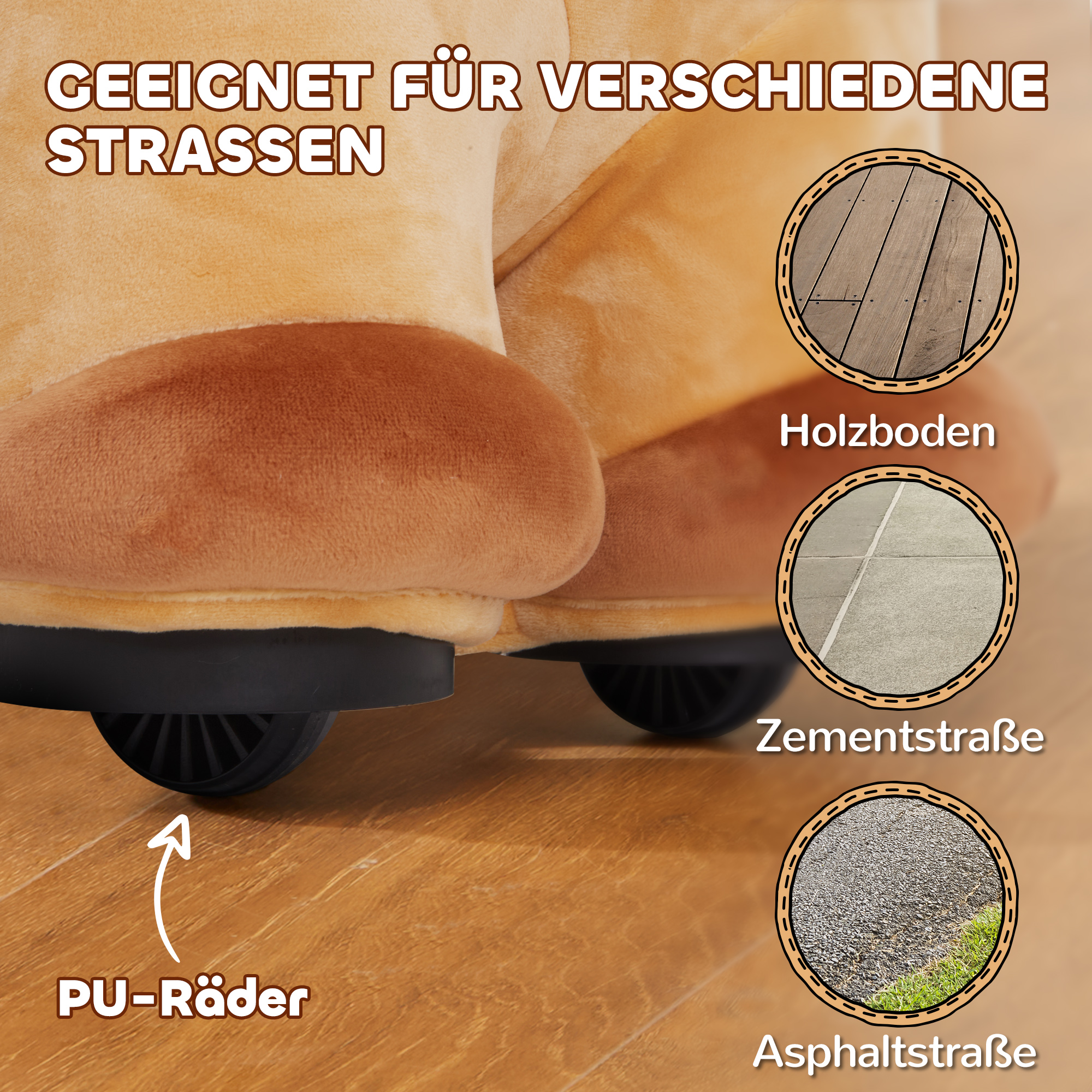 6V Elektrisches Reitpferd für Kinder, Batteriebetrieb, Mit Musikfunktion und Vorwärtsbewegung, 18-36 Monate, Braun