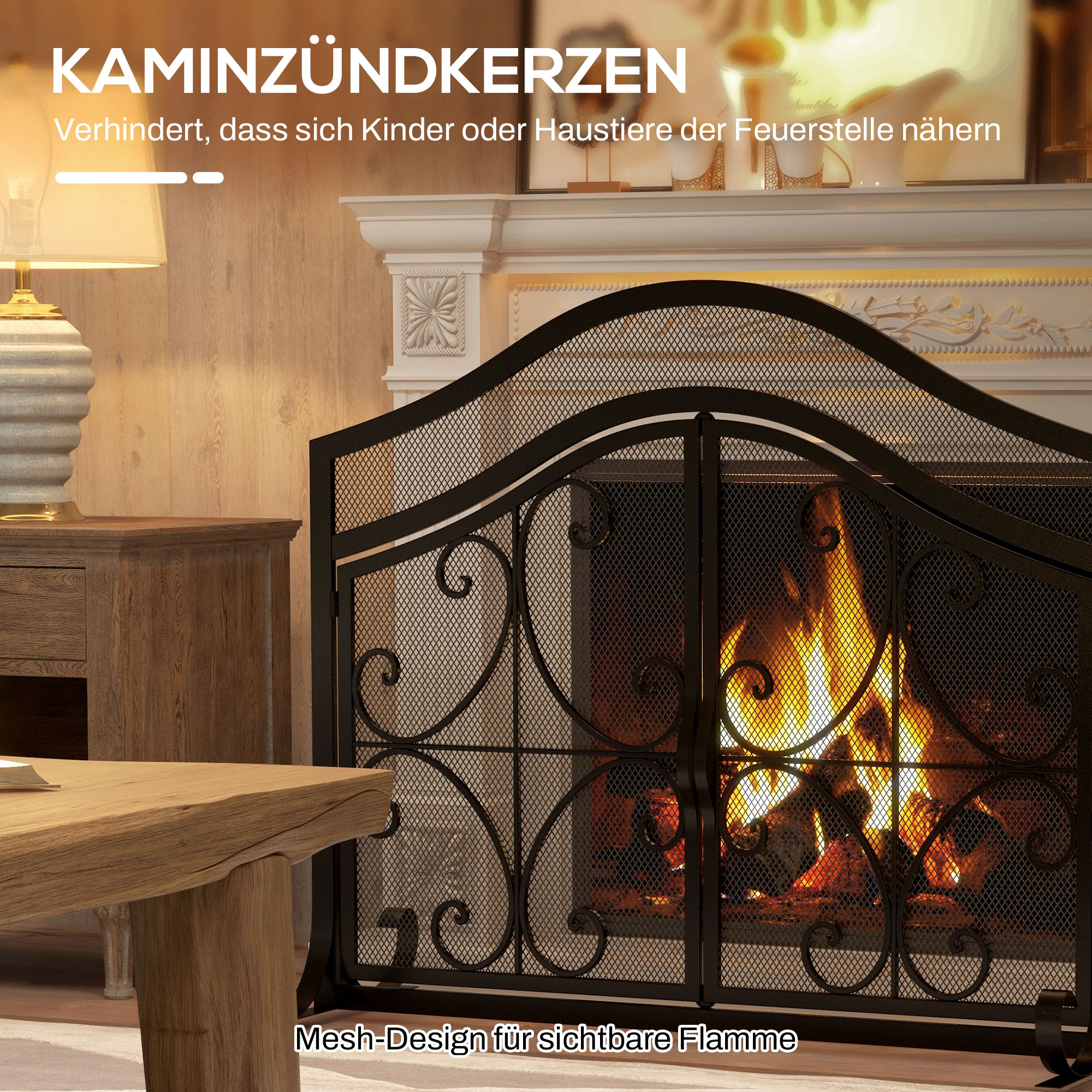 Funkenschutz für Kamine, elegantes Muster, doppeltürig, magnetische Türen, Schwarz, 105 x 40 x 80,5 cm