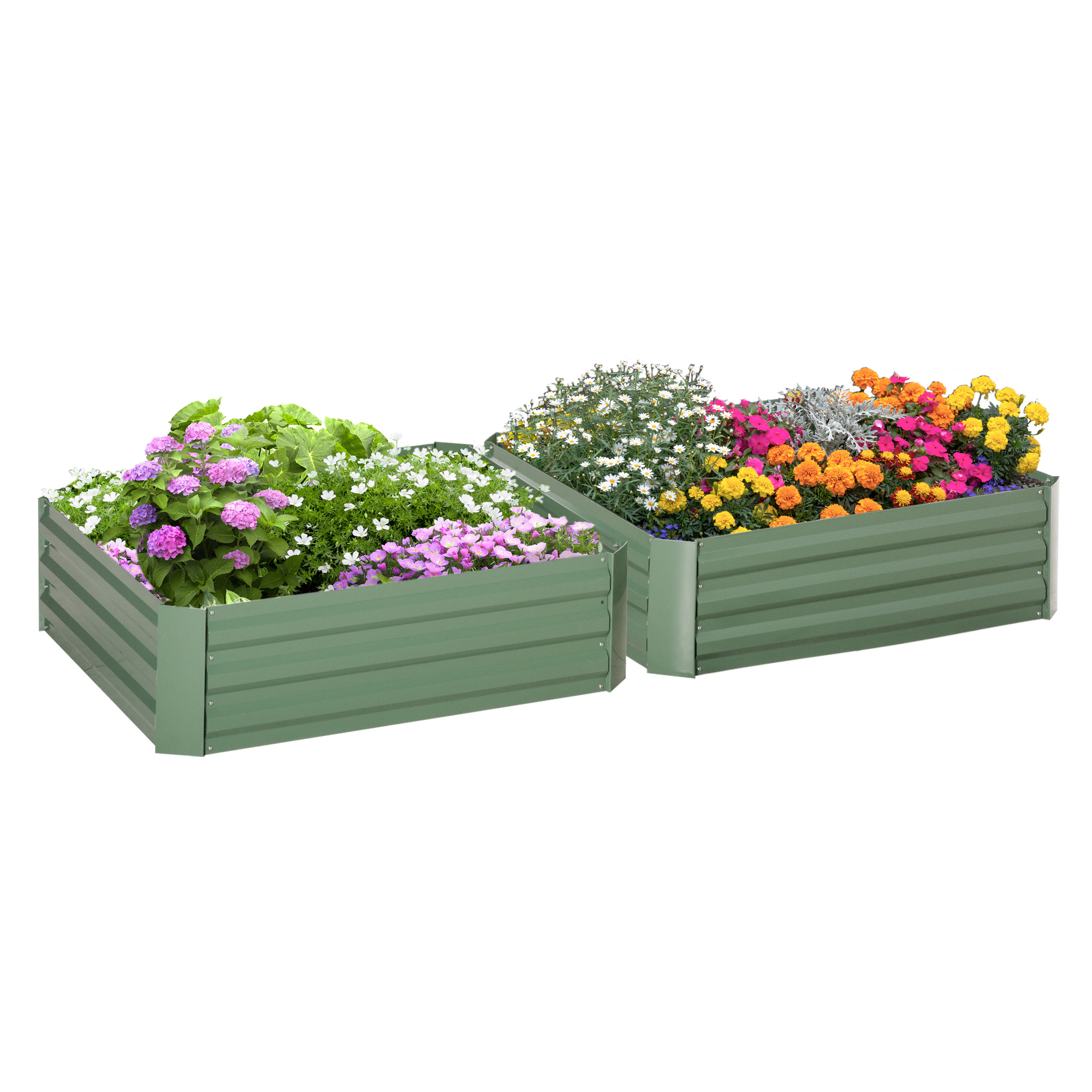 Pflanzkasten, 2er-Set, Blumenkasten, offener Boden, Stahlrahmen, grün, (2 x) 100 x 100 x 30 cm