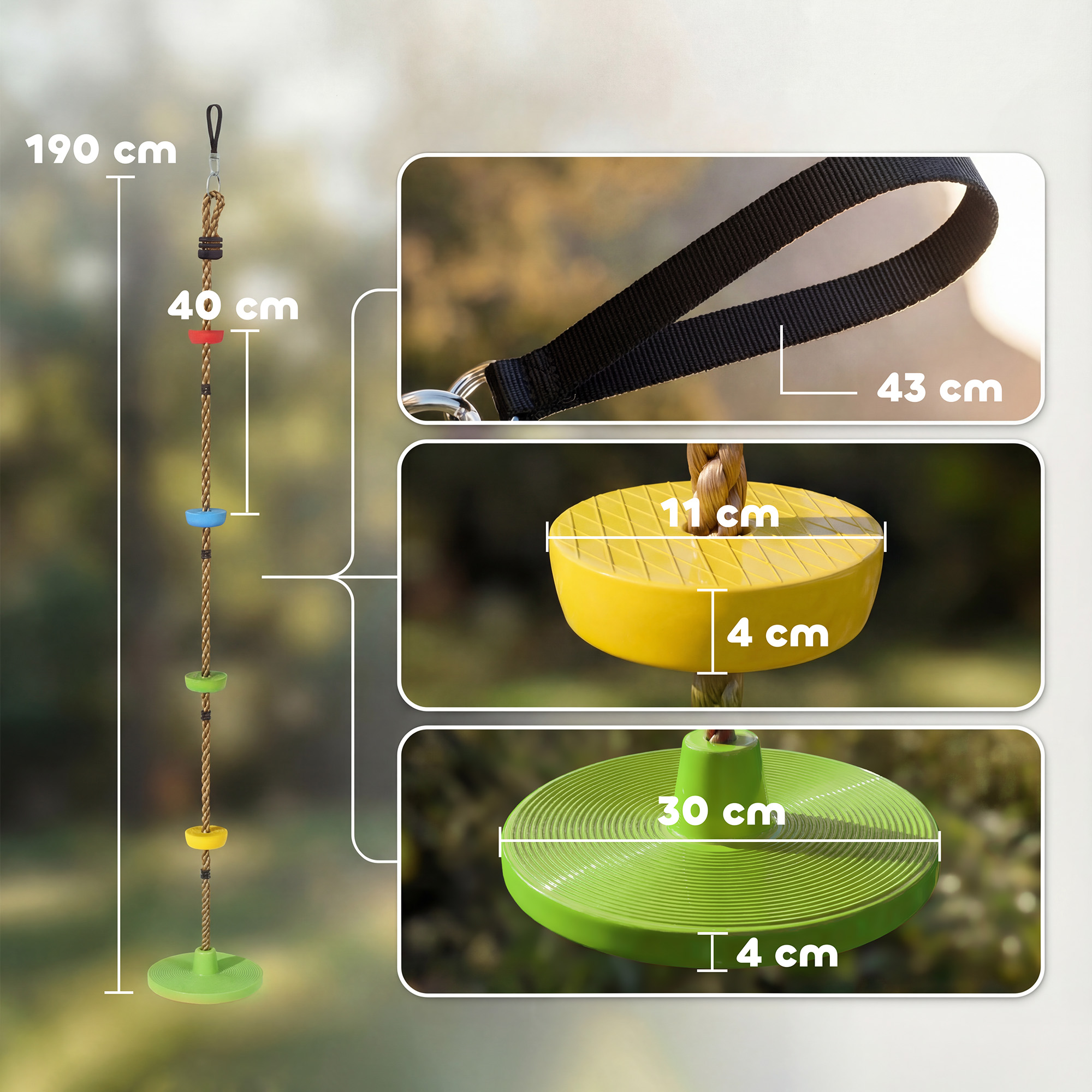 Kletterseil Schaukel Baum Kinderschaukel mit Plattform Scheibenschaukel Sitz Outdoor Spielset für 3-8 Jahre Kinder Grün