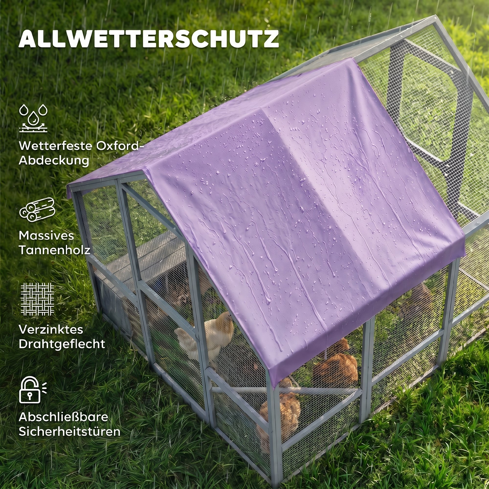 Hühnerstall mit wetterfestem Tuch 2 Nistkasten 2 Sitzstange für 8-10 Hühner Holz 211 x 186,5 x 185,5 cm Dunkelgrau