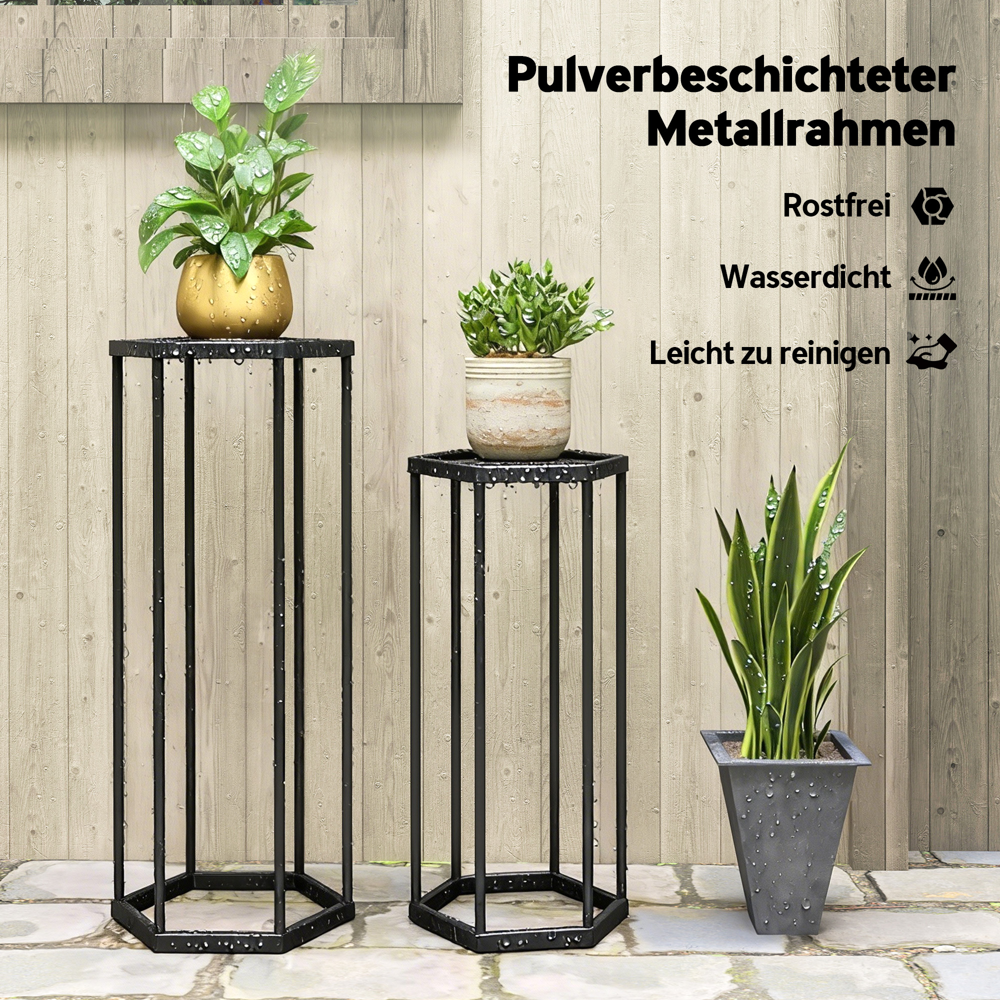 2er-Set Pflanzständer für Innen- und Außenbereich, Hexagonale Metall-Blumentopfhalter für Garten, Terrasse, Balkon
