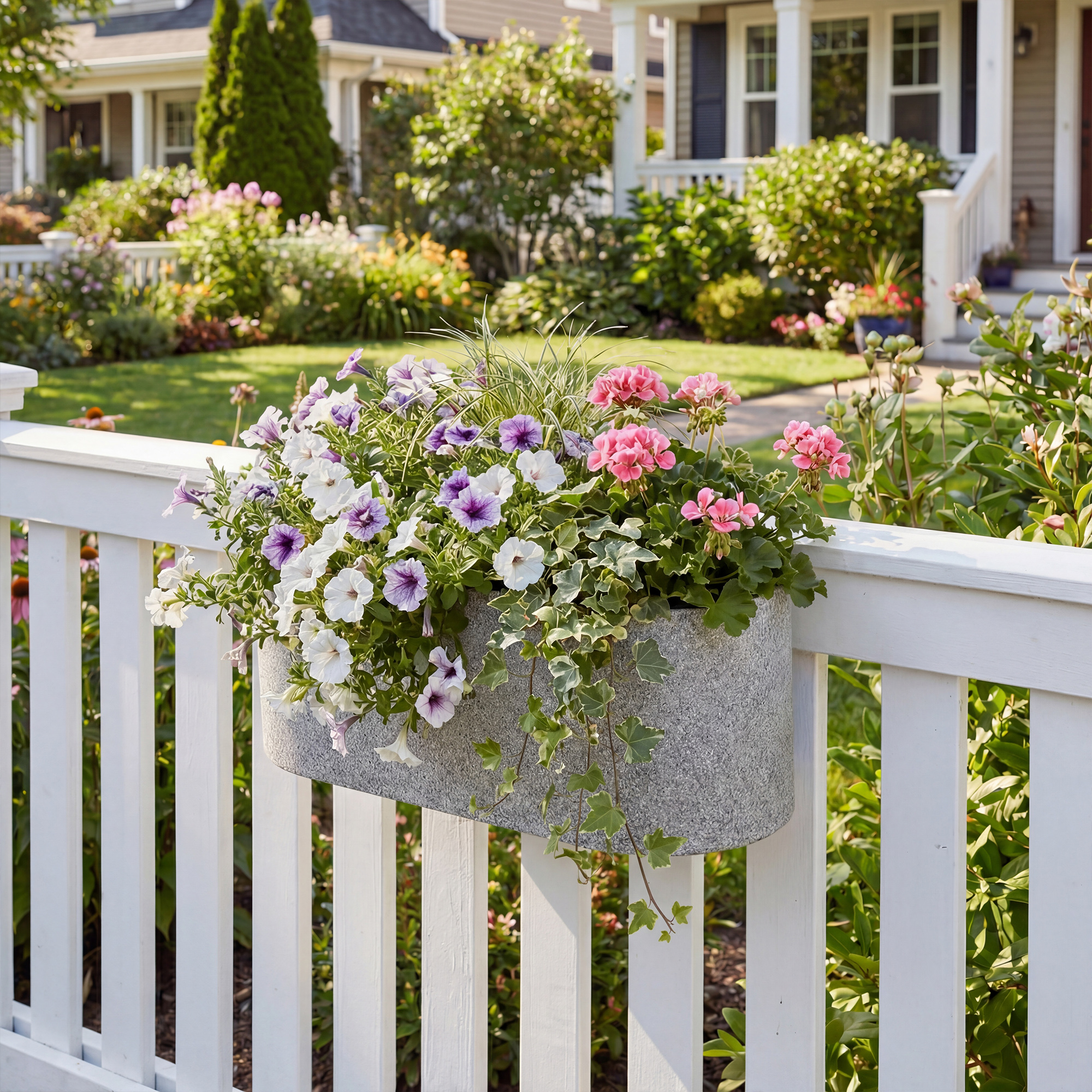 2er Set Blumentopf Hängend Pflanzkübel mit Ablaufsystem Loch Haken 42 x 16 x 15 cm Hellgrau