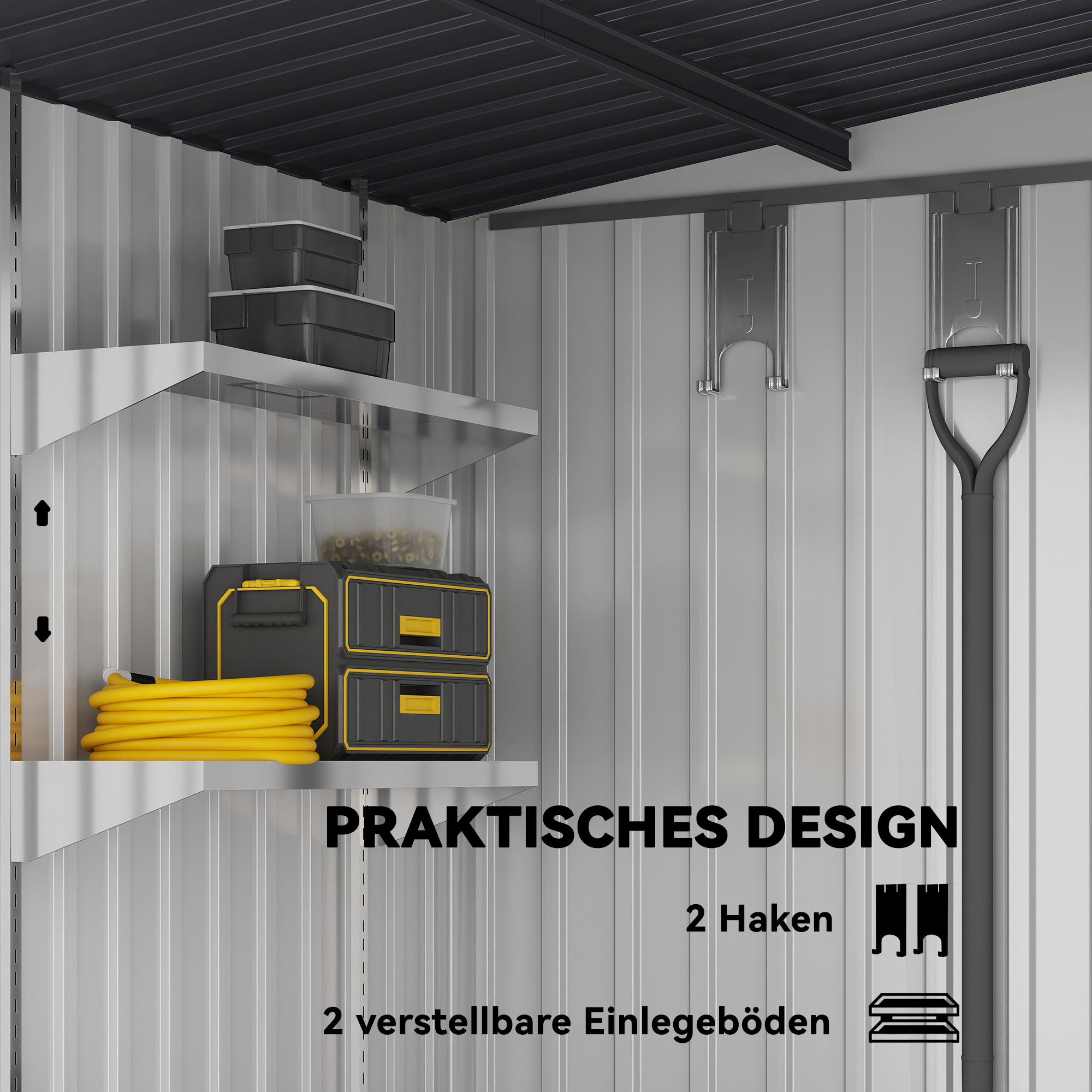 Metall Gerätehaus 2,81m² 154x206,5x181 cm Geräteschuppen mit Pultdach Fundament