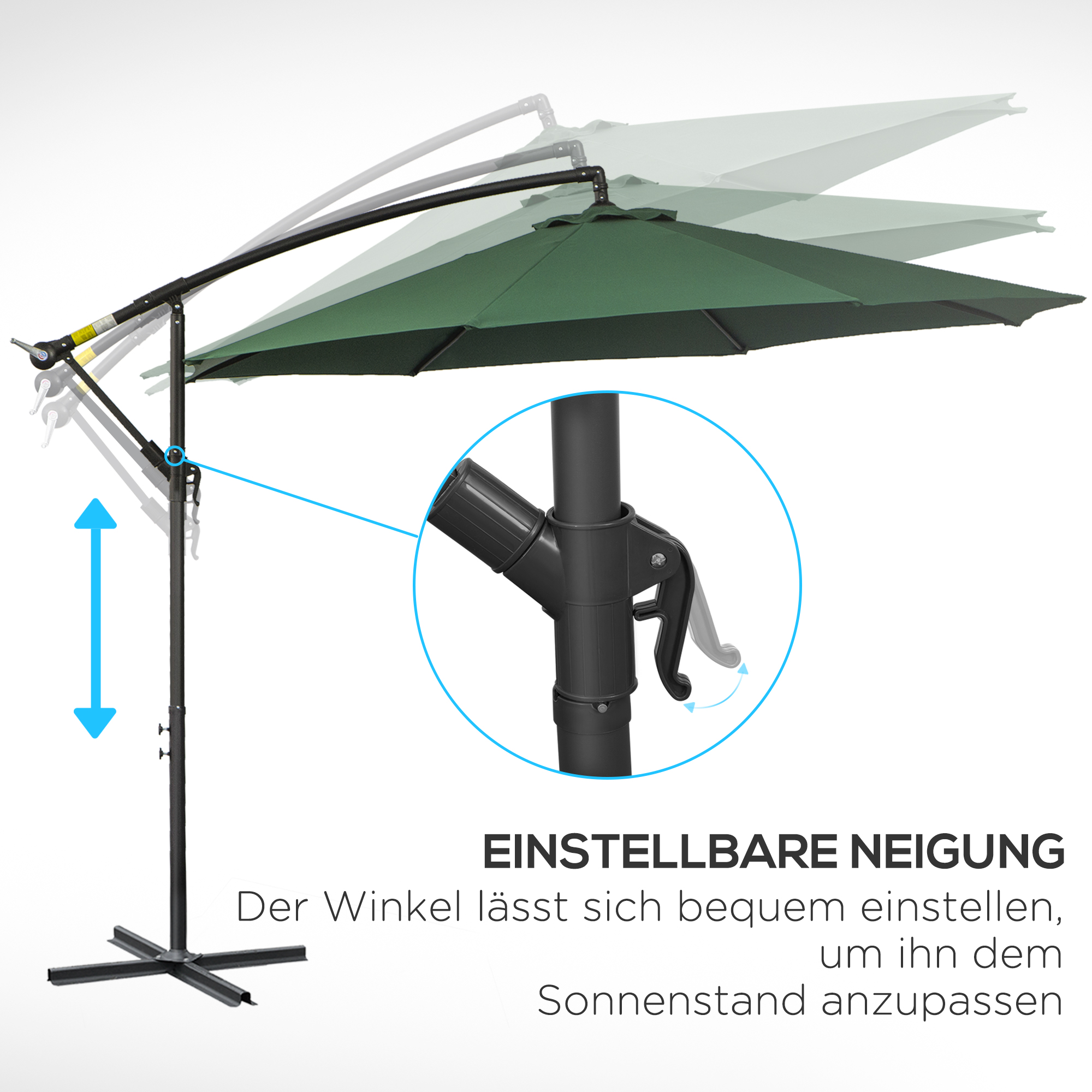 Sonnenschirm mit Handkurbel Wetterbeständig 3 m x 3 m x 2,5 m XXL Grün