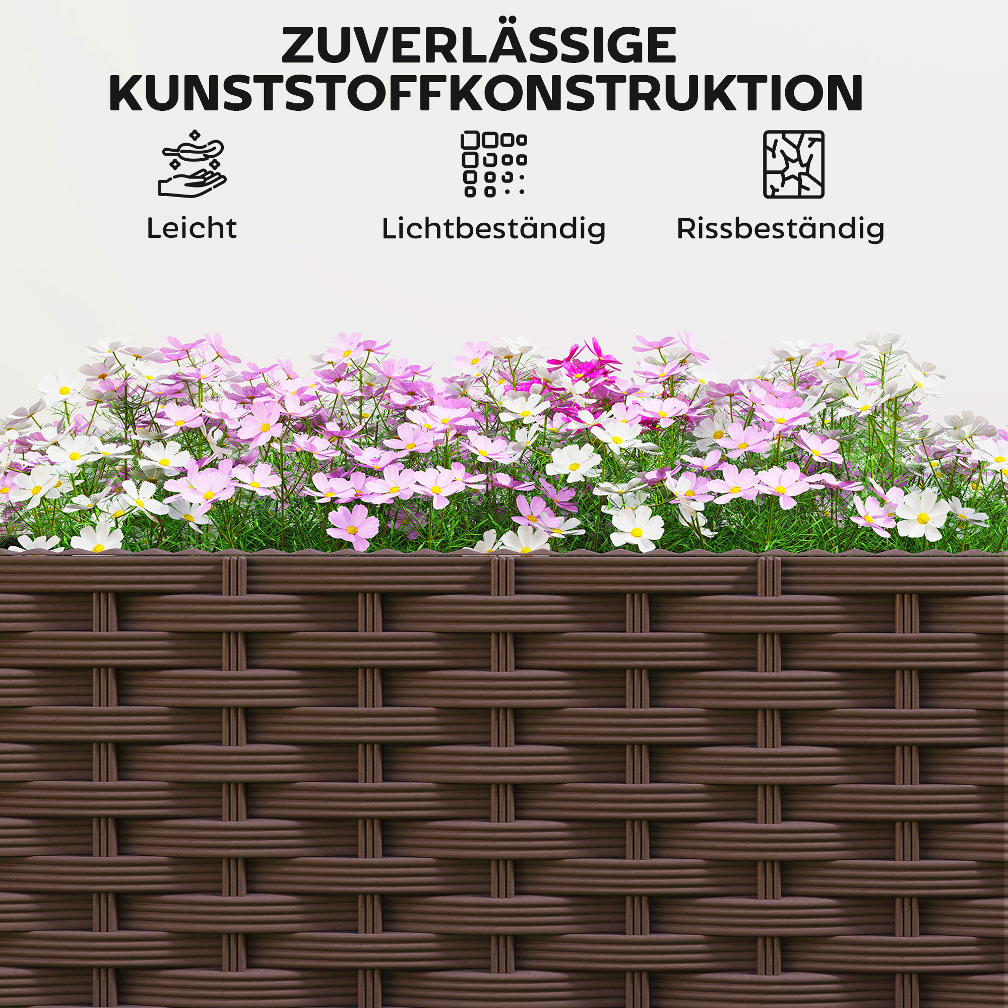 Hochbeet aus Kunststoff, Selbstbewässernder Pflanzkasten mit Drainagelöchern und Stopfen