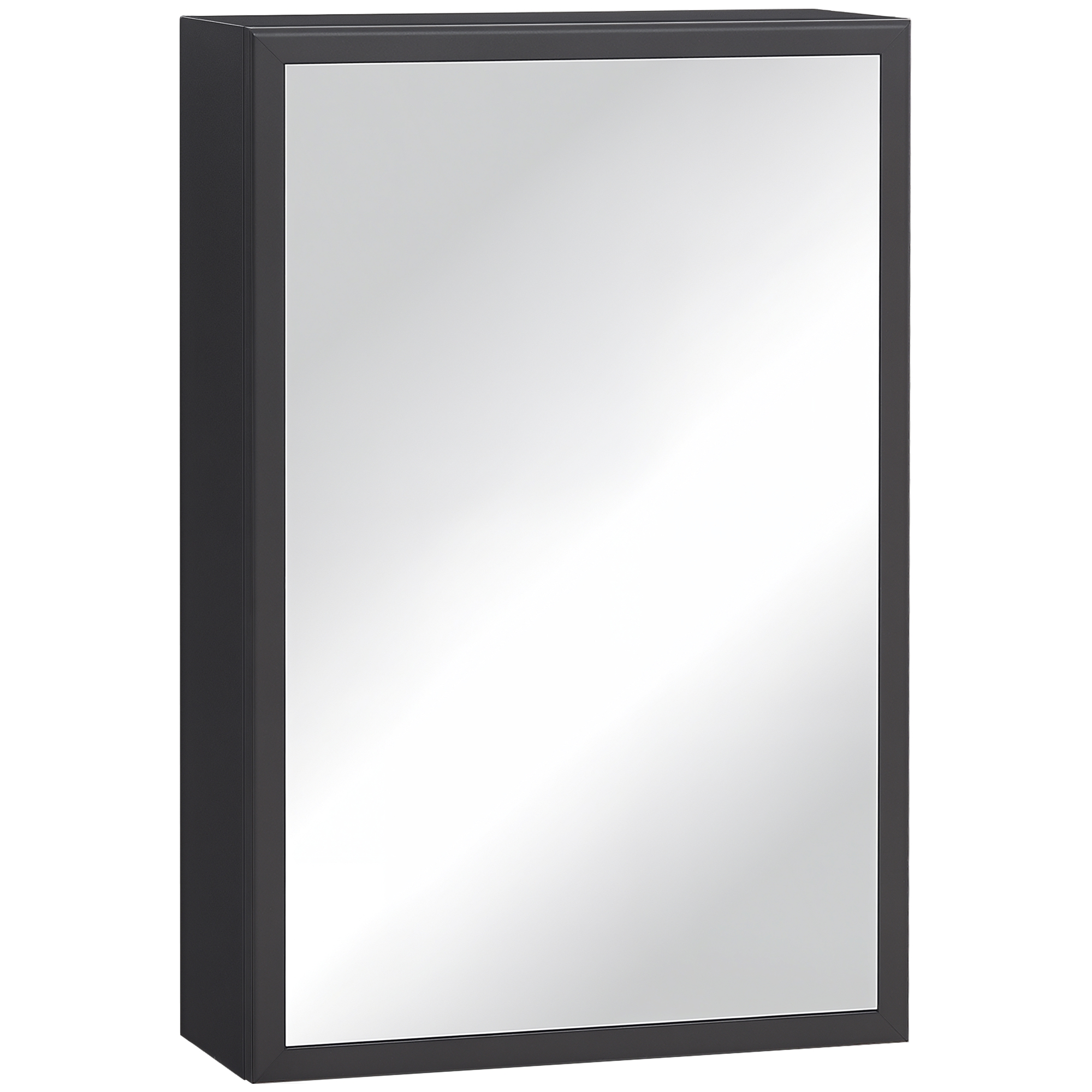 Spiegelschrank, 3 Regalfächer, weiche Scharniere, Stahlgehäuse, schwarz, 40 x 15 x 60 cm