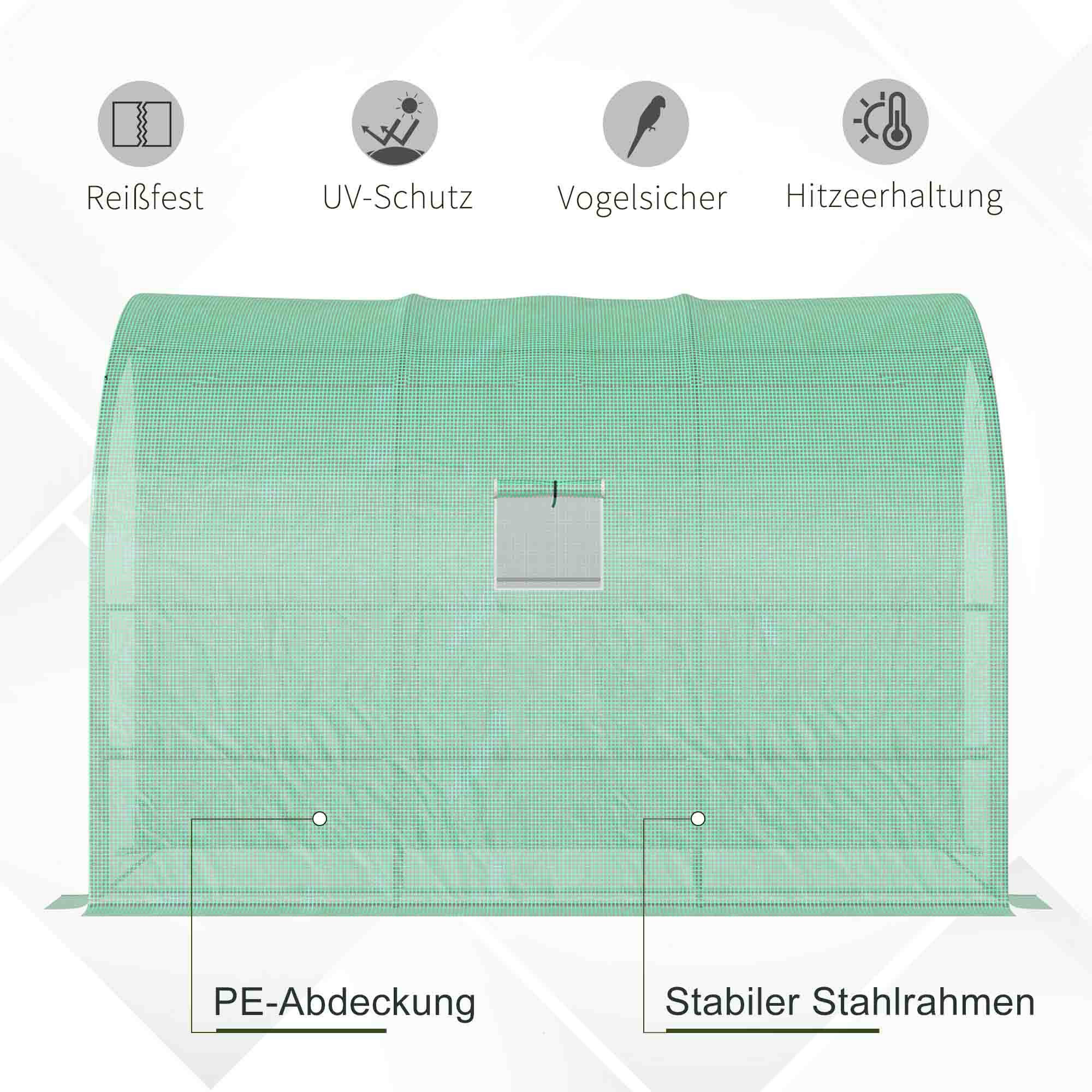 Gewächshaus, Gartengewächshaus mit Kunststoff-Abdeckung, UV-beständig, 3 Etagen, Reißverschlusstüren, Grün