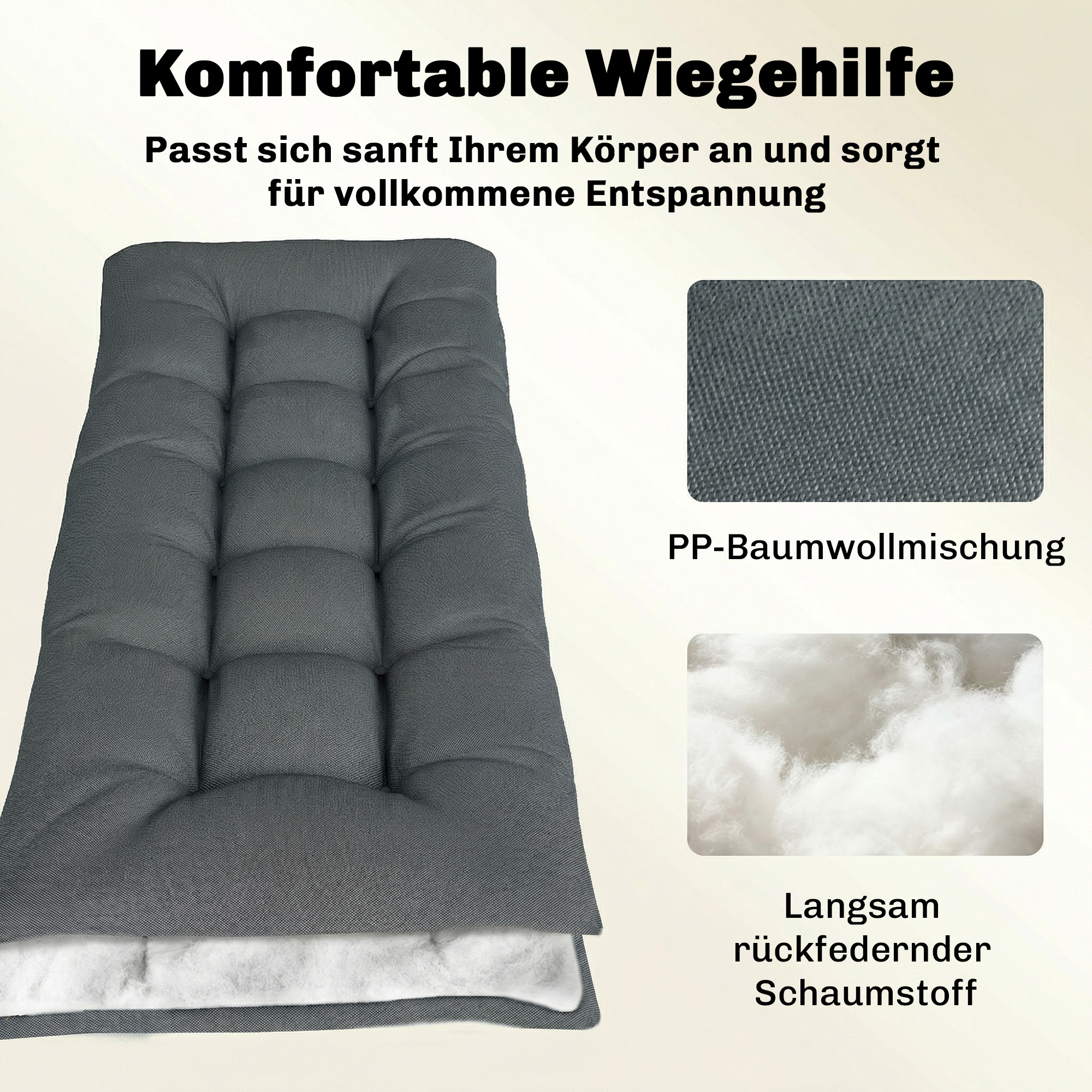Palettenkissen Abnehmbar Sitzkissen mit Befestigungsbändern Palettenpolster für die meisten Liegen 198x65x13cm Dunkelgrau