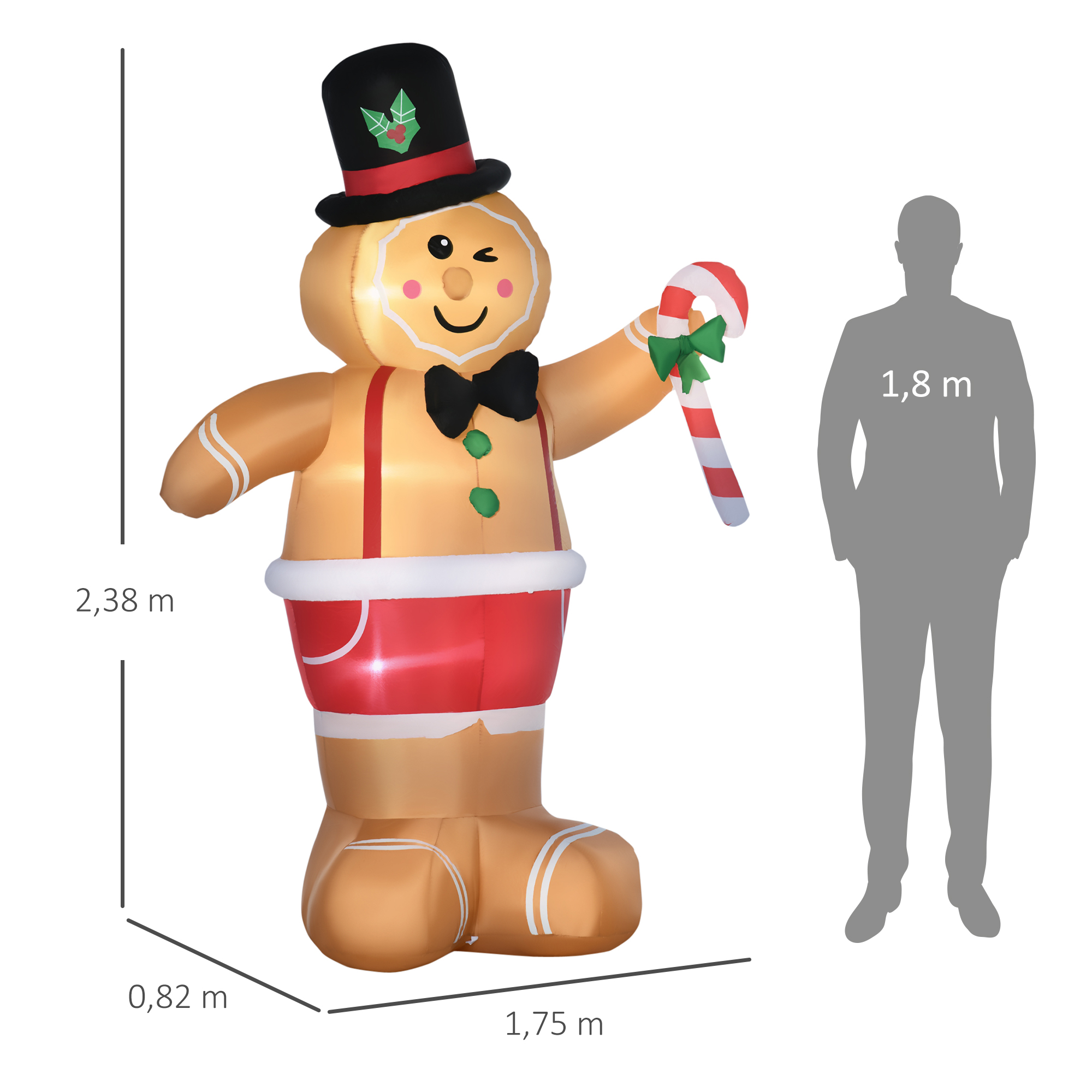 Aufblasbare Weihnachtsfiguren Aufblasbarer Lebkuchenmann, 2 m, inkl, Gebläse, Mehrfarbig