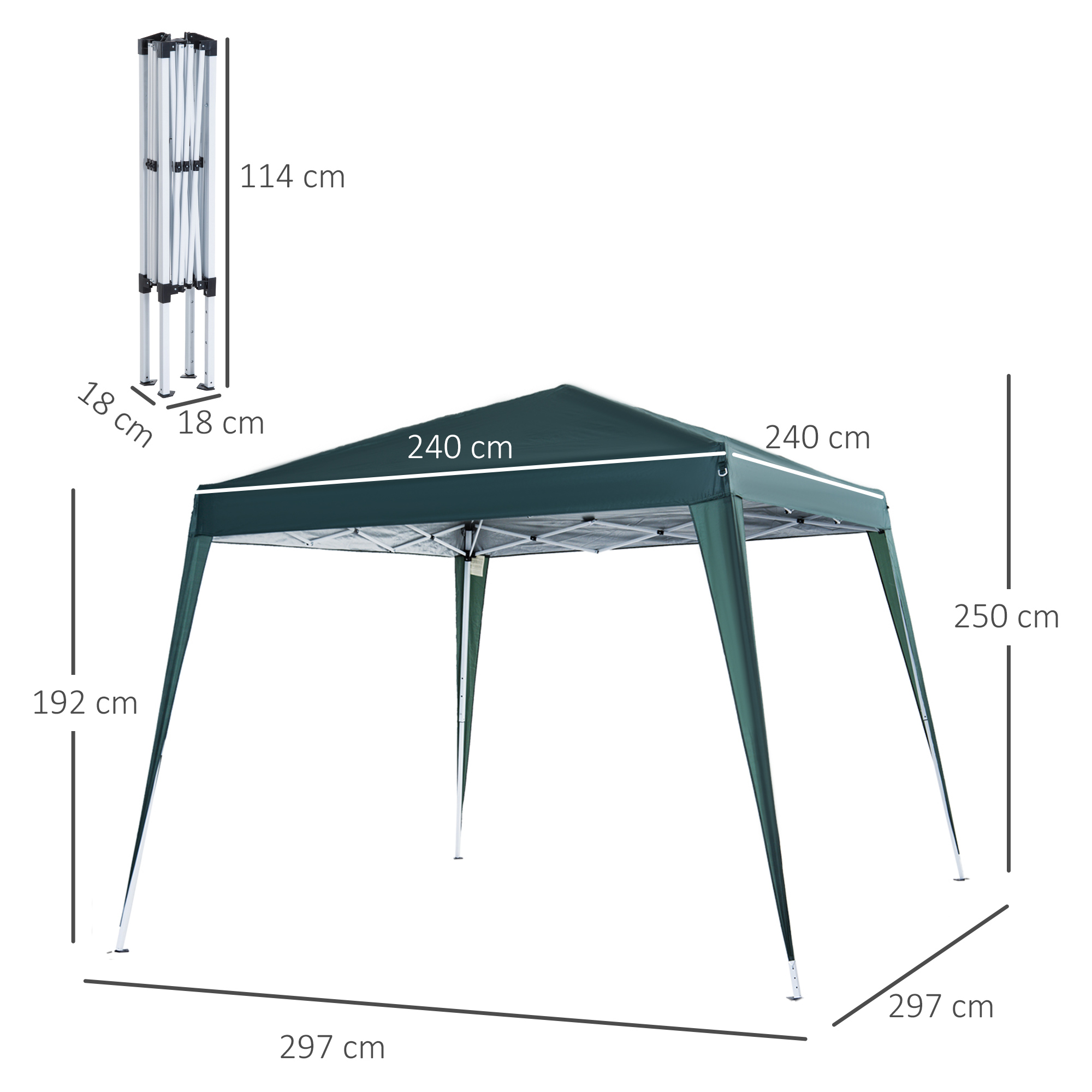 Faltpavillon 2,4x2,4m Pavillon Faltzelt mit UV-Schutz, Partyzelt inkl, Tragetasche für Garten, Balkon, Stahl Grün