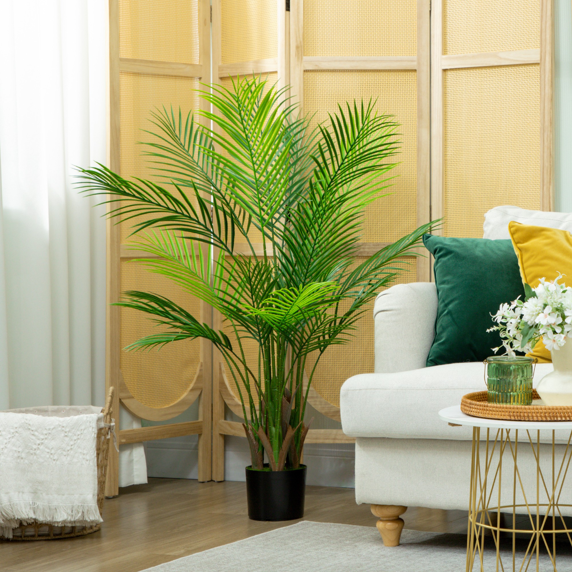 Künstliche Palme groß 120cm Kunstpflanze, Plastik Künstliche Pflanzen im Topf für Wohnzimmer Büro