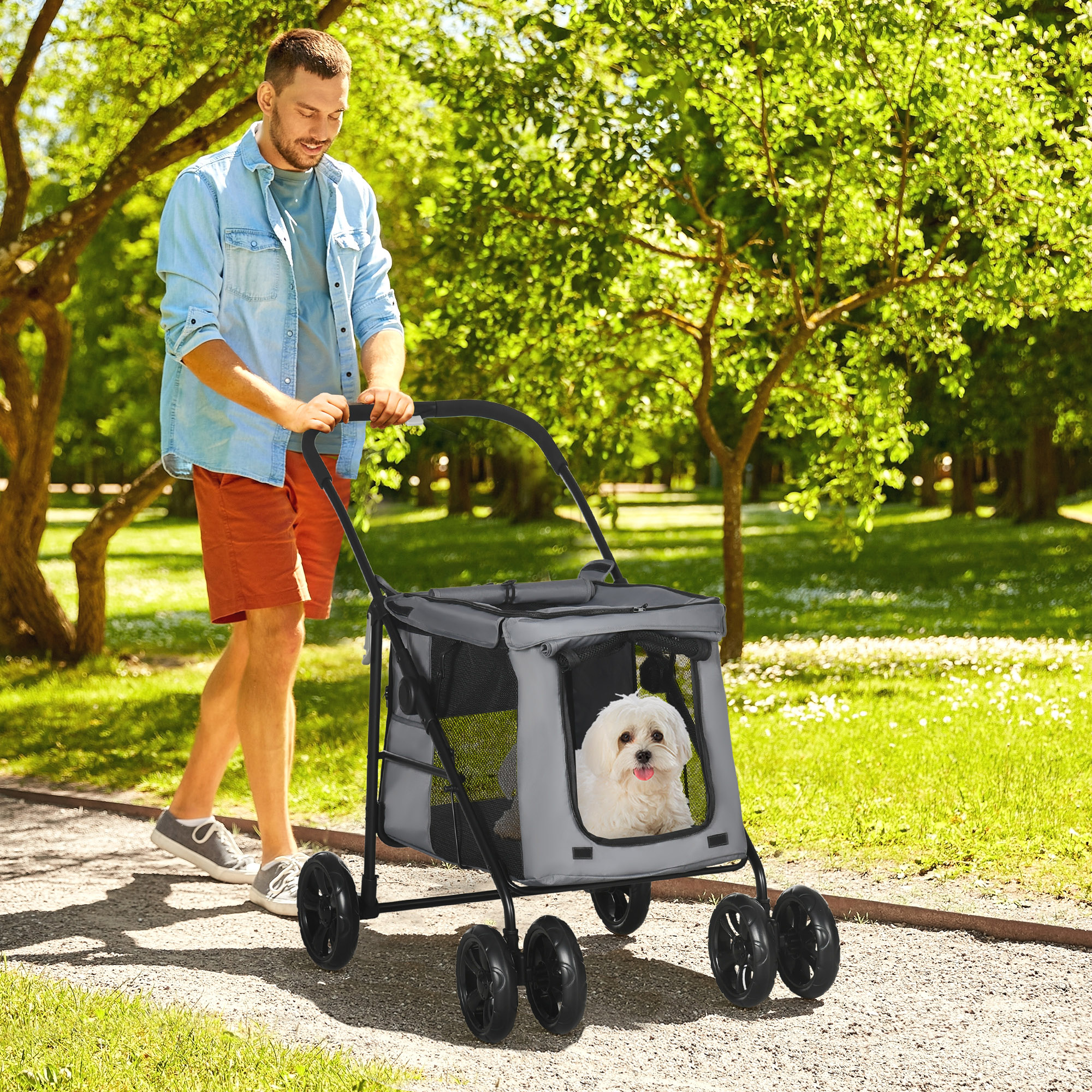 Hundebuggy Hundewagen bis 20 kg Klappbar 3 Seitentasche 102 cm x 62 cm x 105 cm Grau