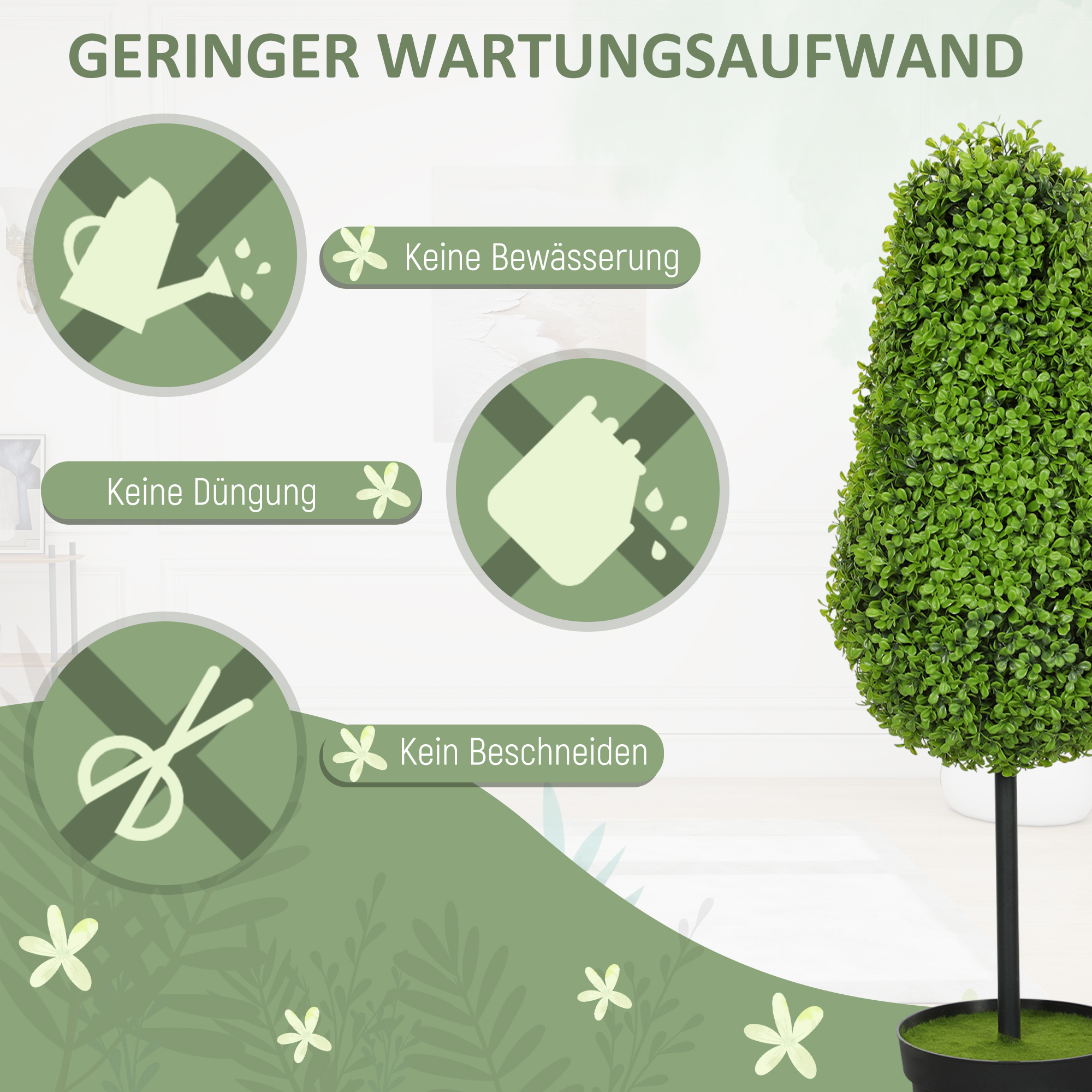 2er Set Künstliche Buchsbaum 90cm Kunstpflanze in Tränenform, Plastik Künstliche Pflanzen im Topf Moderne Dekoration