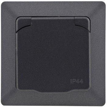 MILOS Schutzkontakt-Steckdose IP44, 250V~/ 16A, inkl. Rahmen, UP, Anthrazit