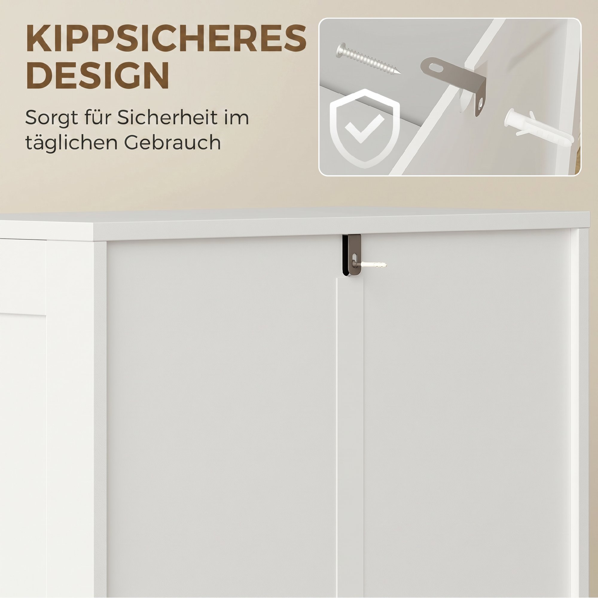 Küchenschrank, Hochschrank mit 2 verstellbaren Regalböden, Küchenbuffet mit 4 gewölbten Türen 60 x 30 x 110 cm, Weiß