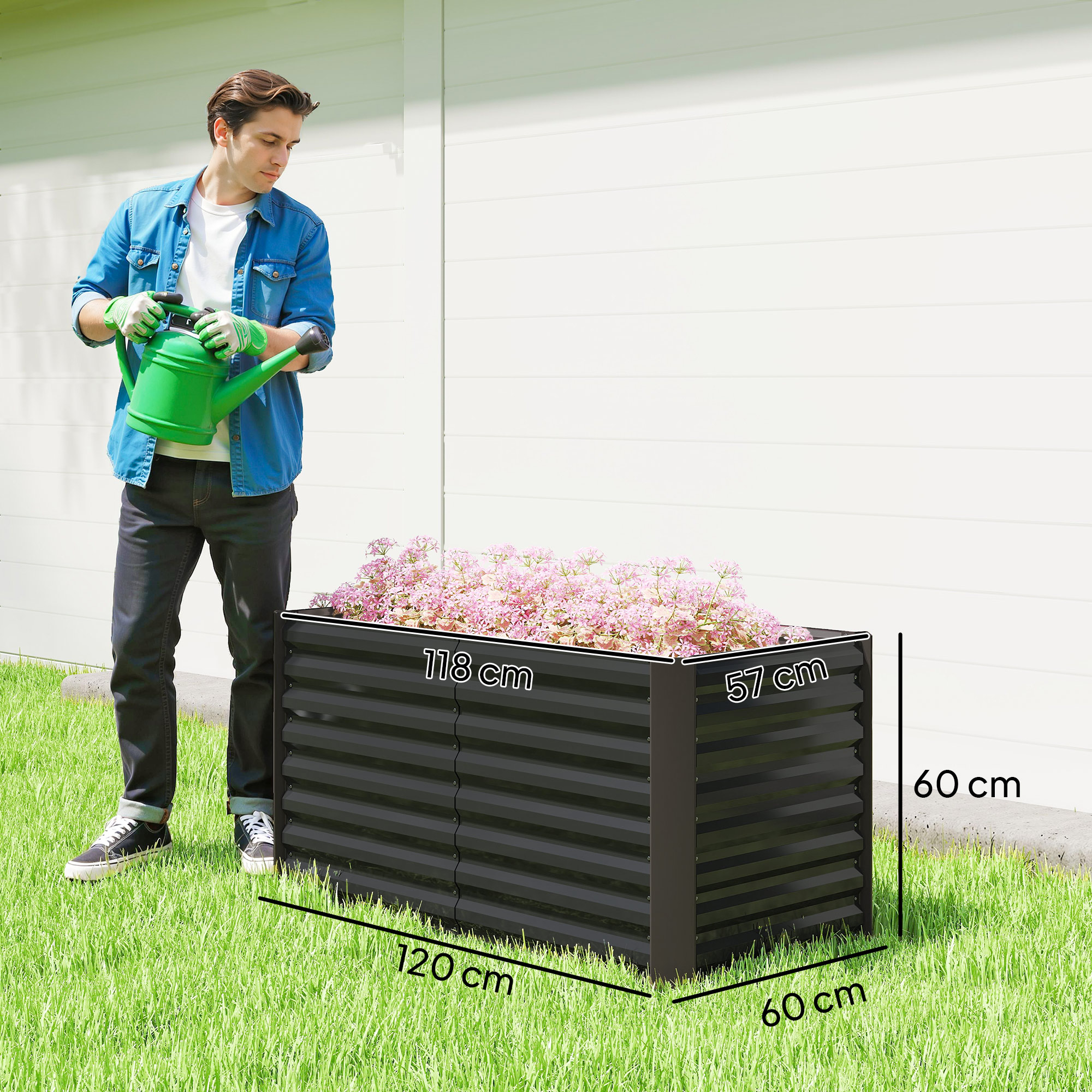 Hochbeet 2er-Set, Pflanzkasten, extra tief, Metall, 120 x 60 x 60 cm Dunkelgrau