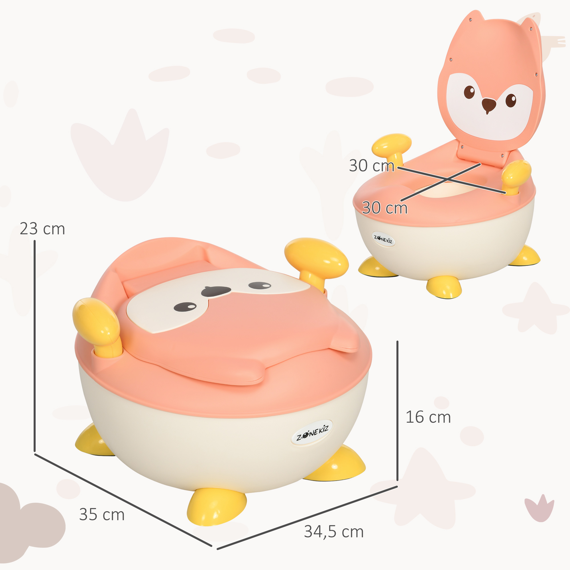 Töpfchen für Kinder 0,5 bis 3 Jahre, rutschfest, Innentopf, Spritzschutz, Fuchs-Design, 34,5 x 35 x 23 cm