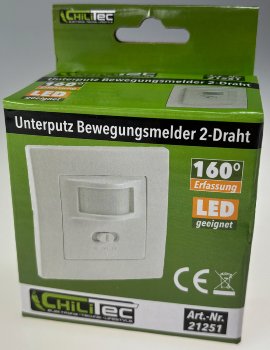 Unterputz PIR-Bewegungsmelder 160° / LED geeignet, 2-Draht Technik, weiß