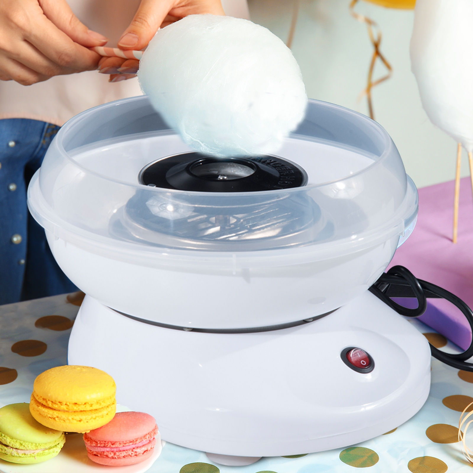 Zuckerwattemaschine, einfach zu bedienendes Zuckerwattegerät, für Erwachsene und Kinder, Edelstahl, PP, Weiß