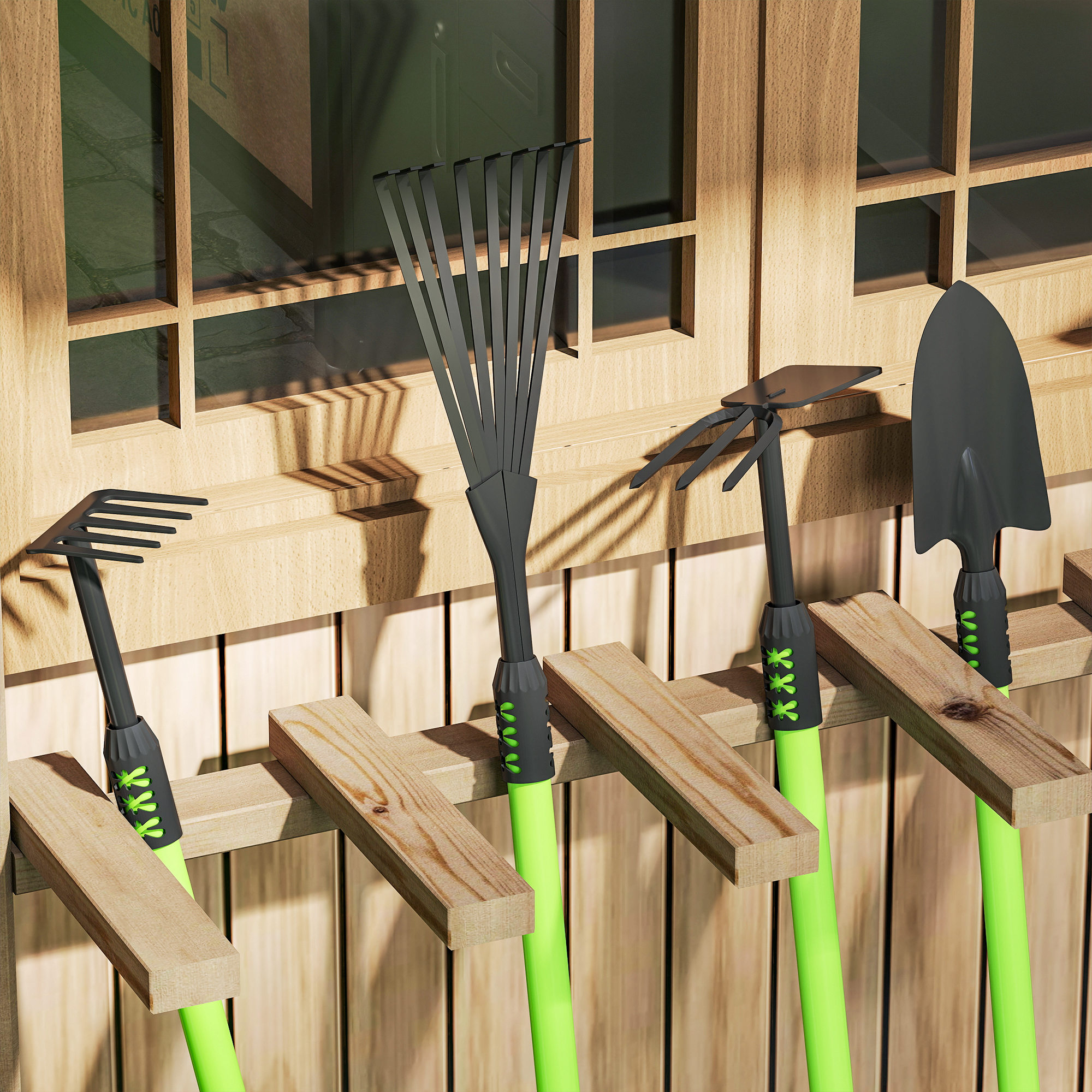Gartenwerkzeug-Set 4 Stück Gartengeräte-Set mit Schaufel Gartenhacke Gartenrechen Laubrechen Grün