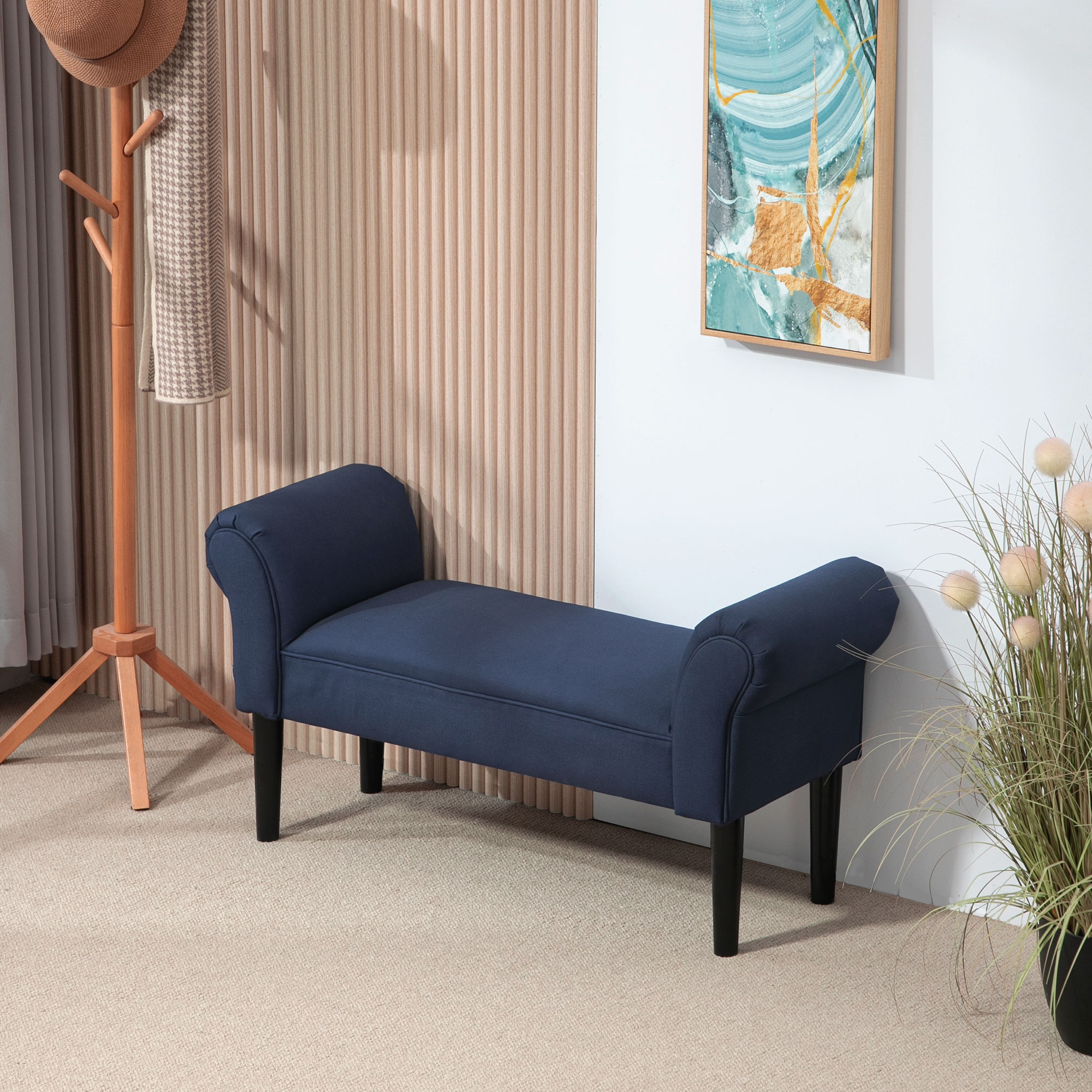 Gepolsterte Sitzbank für Schlafzimmer und Flur, bis 130 kg belastbar, 102 x 36 x 51 cm, Blau