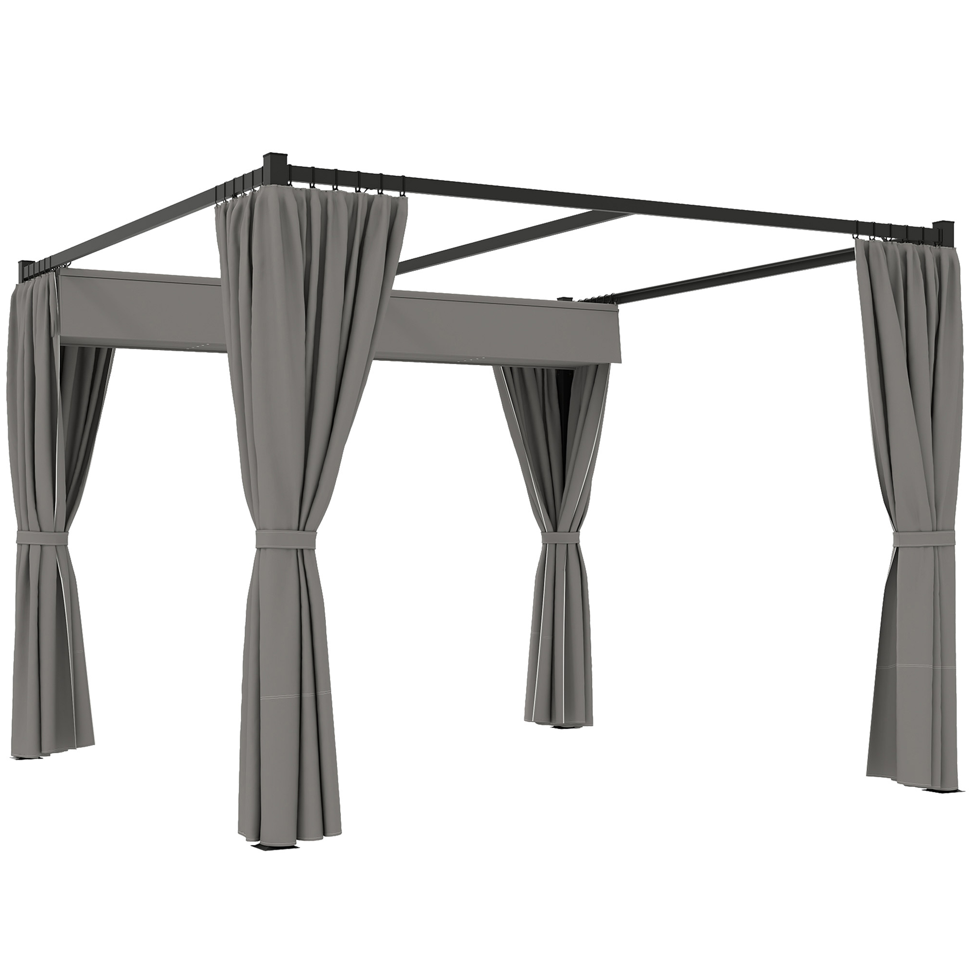 Pergola 3 x 3 m Freistehend Terrassenüberdachung mit Schiebedach, 4 Seitenwände UV-beständig Hellgrau