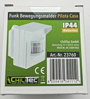 Funk-Bewegungsmelder für "Pilota Casa" / IP44, 90°/8m PIR,  Aufputz, weiß