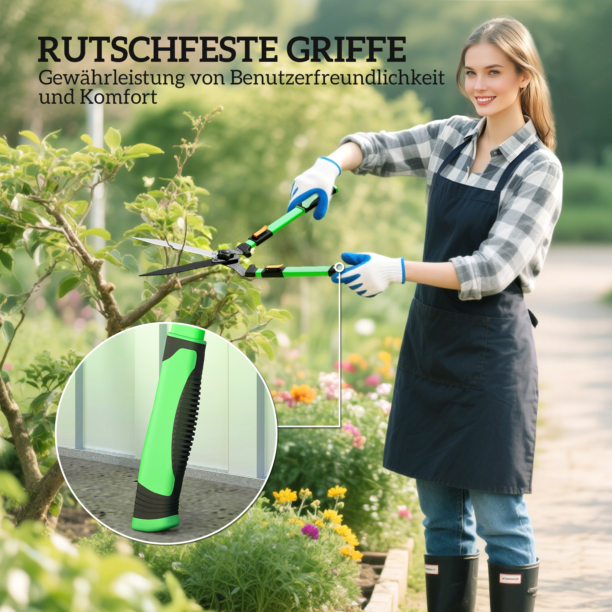 Heckenschere Set 2-teilig Gartenschere Messerlänge 90 cm Astschere mit Metallklingen, ausziehbarer Griff