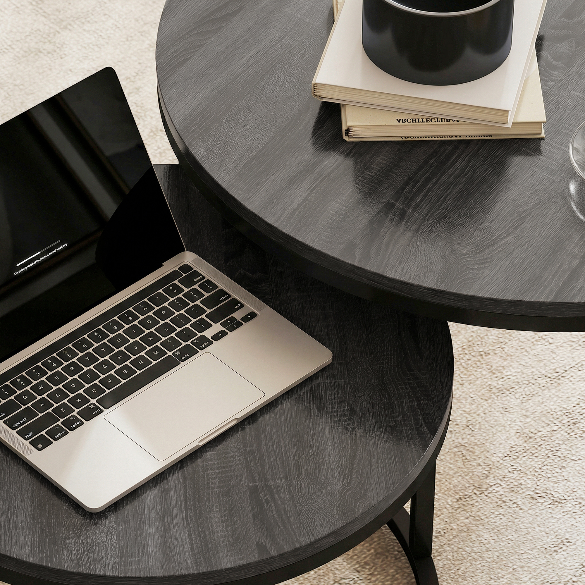 Modernes Kaffeetisch 2er-Set, Stapelbare Beistelltische mit Metallgestell für Wohnzimmer, Schlafzimmer, Büro, Schwarz