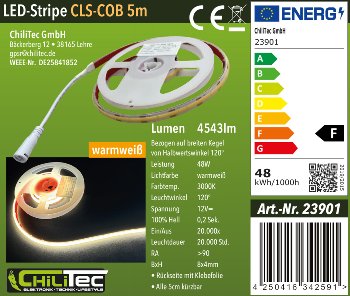 LED-Stripe "CLS-COB V2" 5m, warmweiß, 12V, 48W,  4543 Lumen