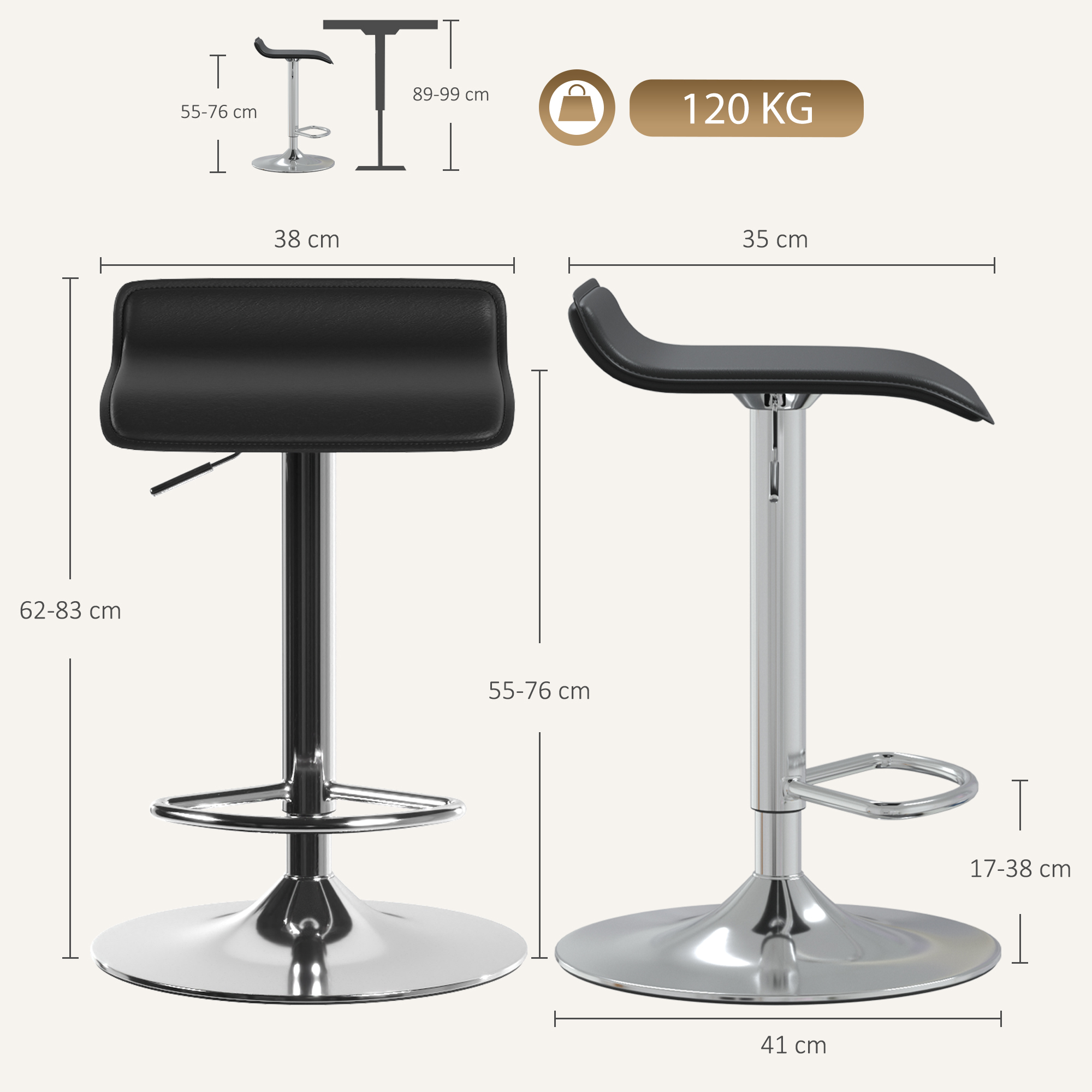 Barhocker 360° Drehbar Barstuhl mit Silber-Stahlgestell, Höhenverstellbar Küchenstuhl mit Fußstütze, Schwarz