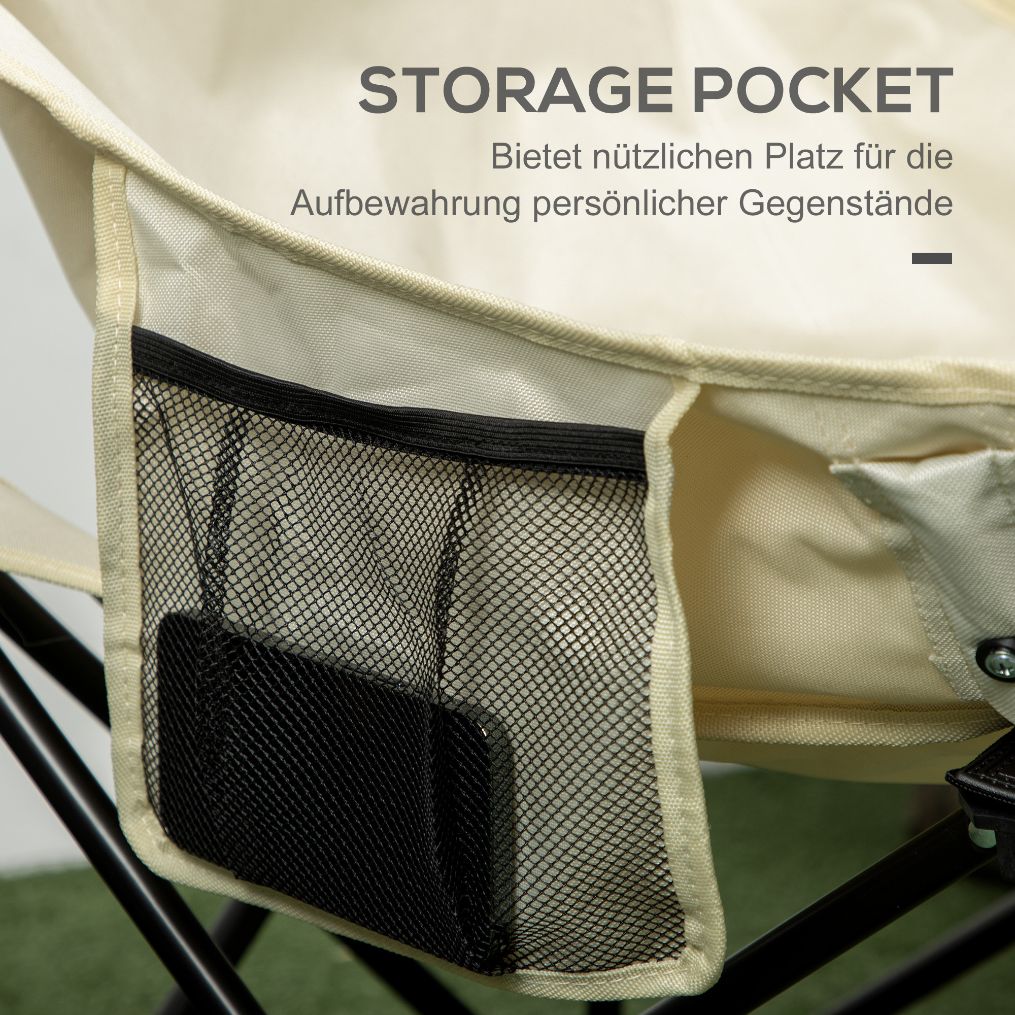 Campingstuhl, faltbar, Stahlrahmen, Stoffsitz, Tragetasche, Weiß