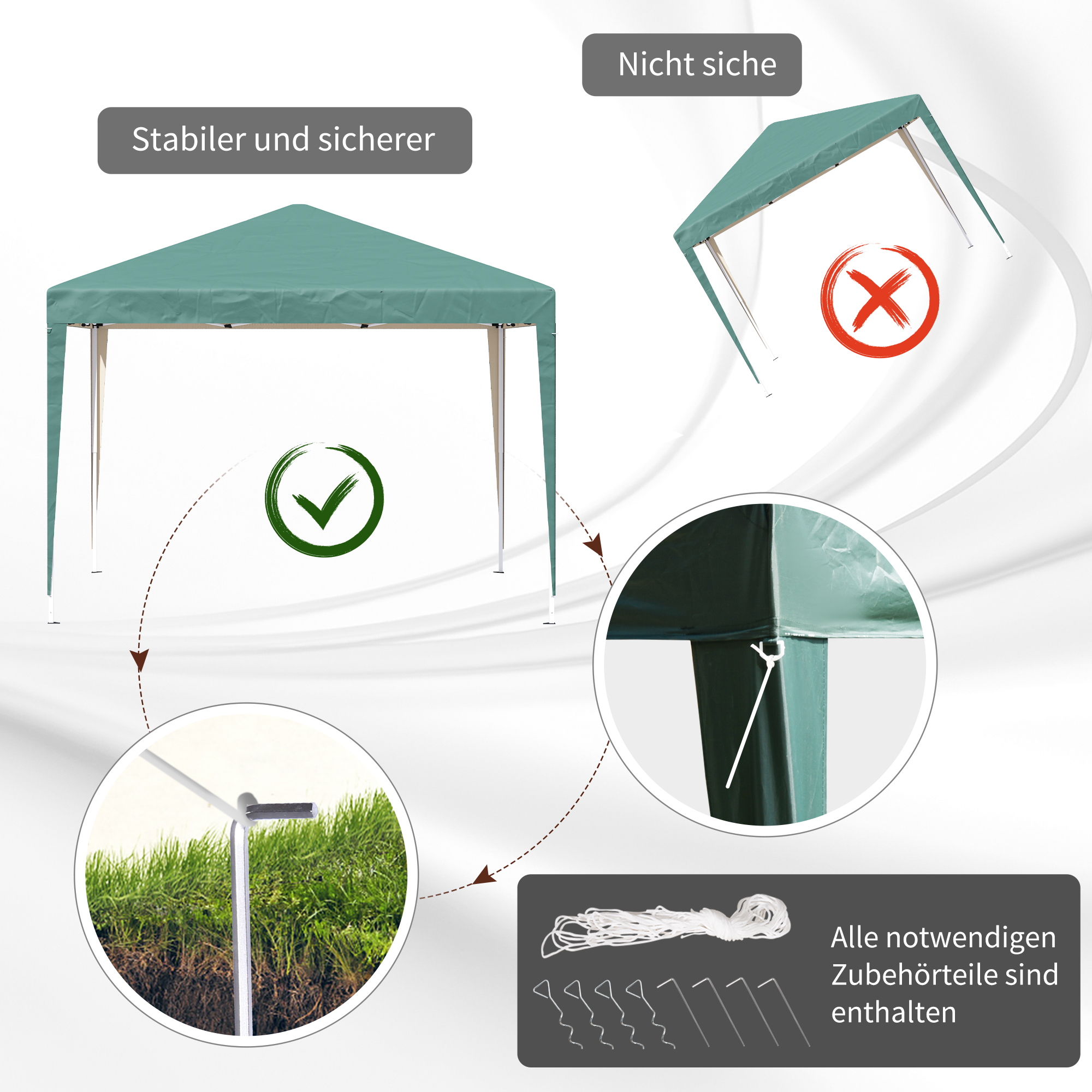 Pavillon, 2,95 x 2,95 m Pop-Up-Faltpavillon, Gartenpavillon, Partyzelt, UV-Schutz, Stahl+Oxfordstoff, Grün