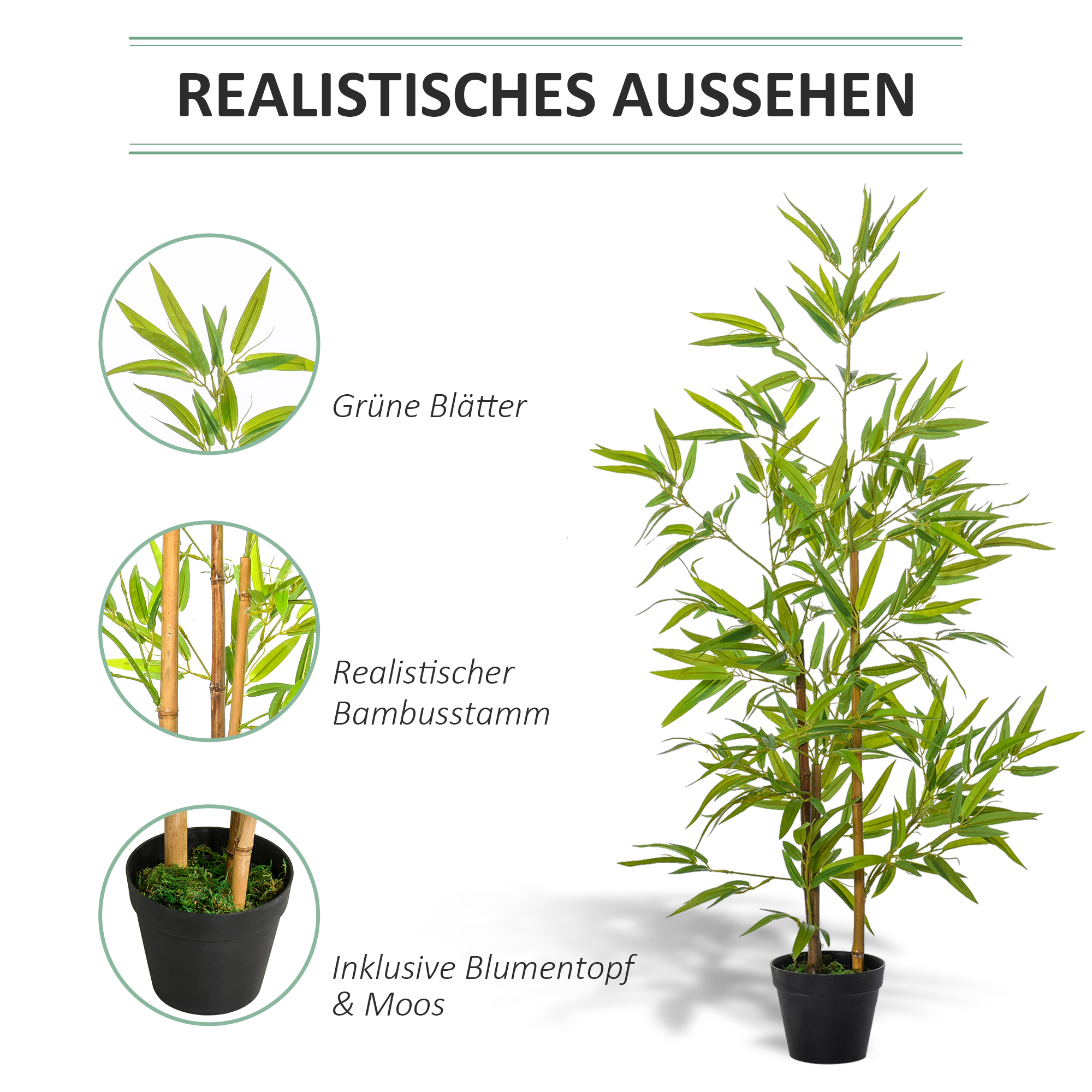 Künstlicher Bambus, Kunstpflanze, Dekopflanze mit Topf, Kunstbaum, Baumdekoration, 120 cm