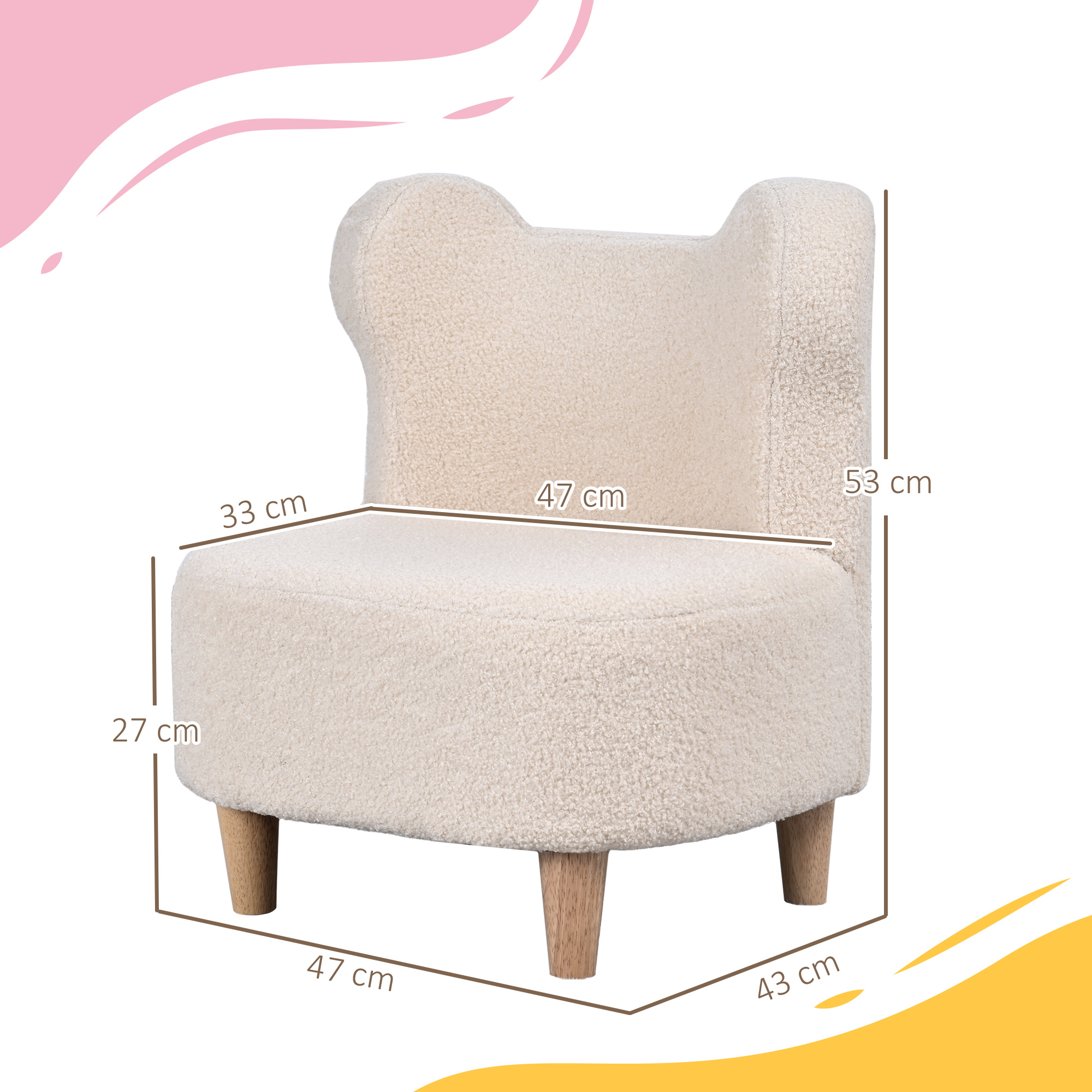 Kindersessel, Plüschsessel mit Bärenohren, Fleece-Bezug, Schaumstoff, Beige