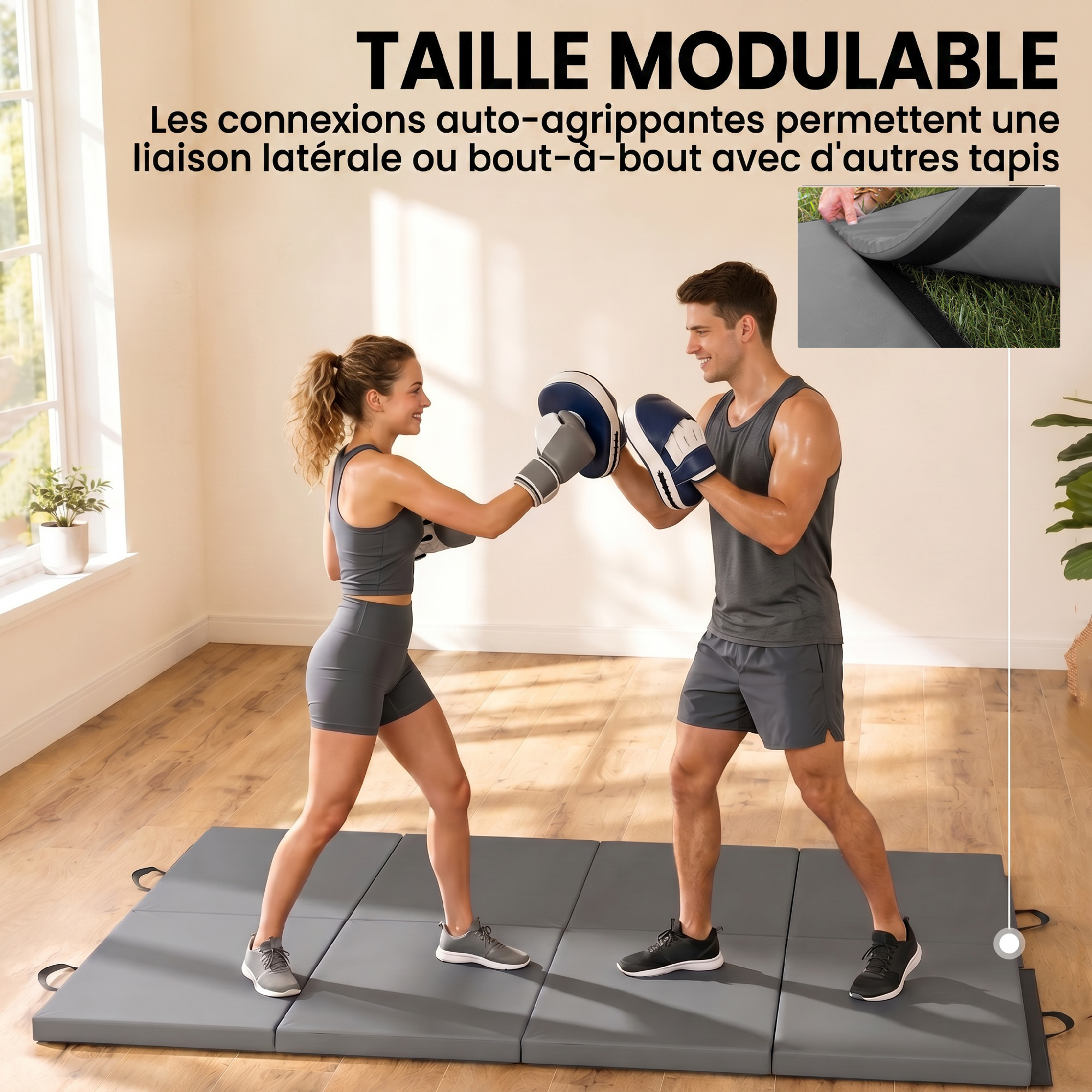 Trainingsmatte, faltbare Fitnessmatte Sportmatte mit Griffen Gymnastikmatte Grau, 180 x 80 x 5 cm