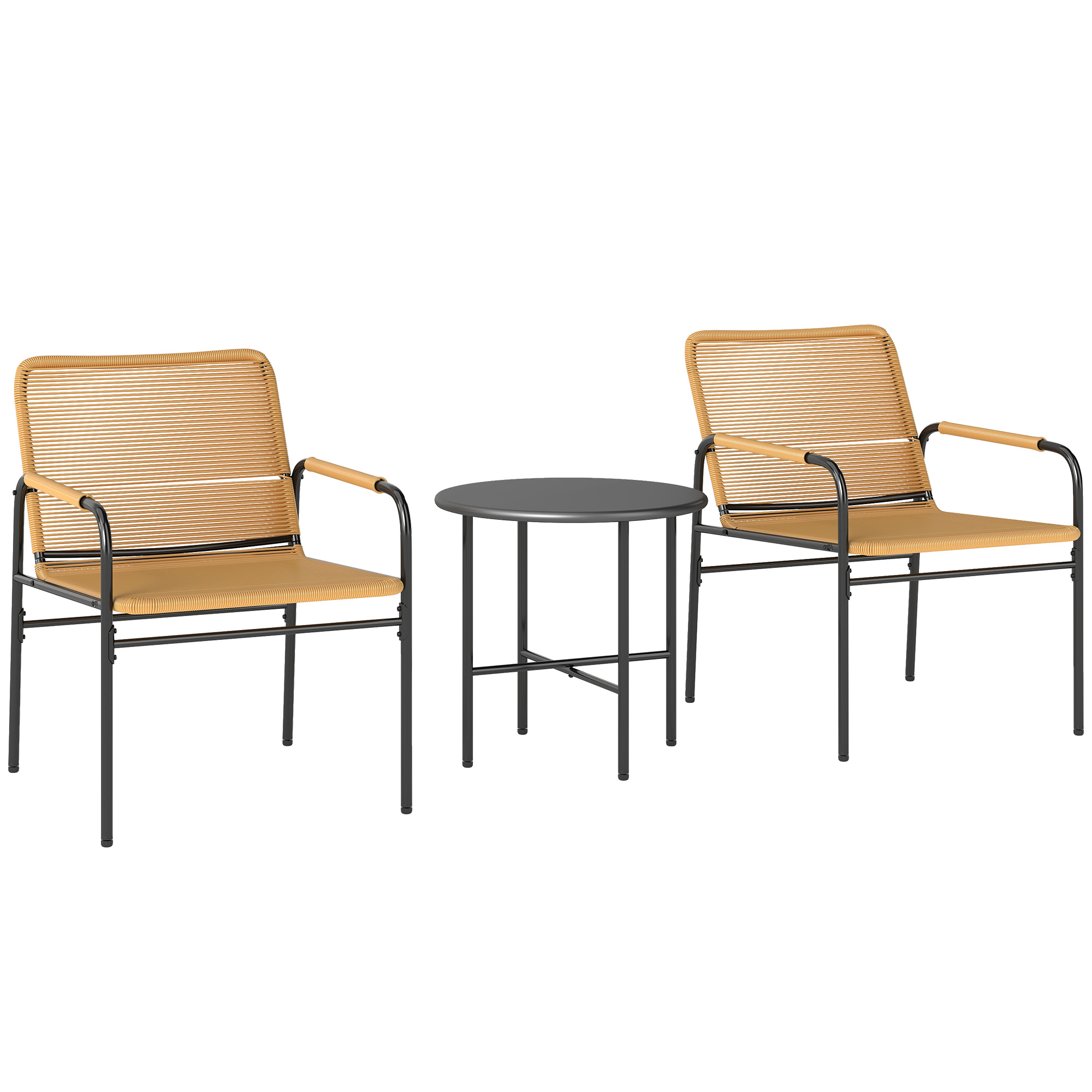 3-tlg, Rattan Bistroset, Sitzgruppe, Gartengarnitur mit 2 Gartensesseln, Couchtisch 54 x 66 x 76 cm Gelb